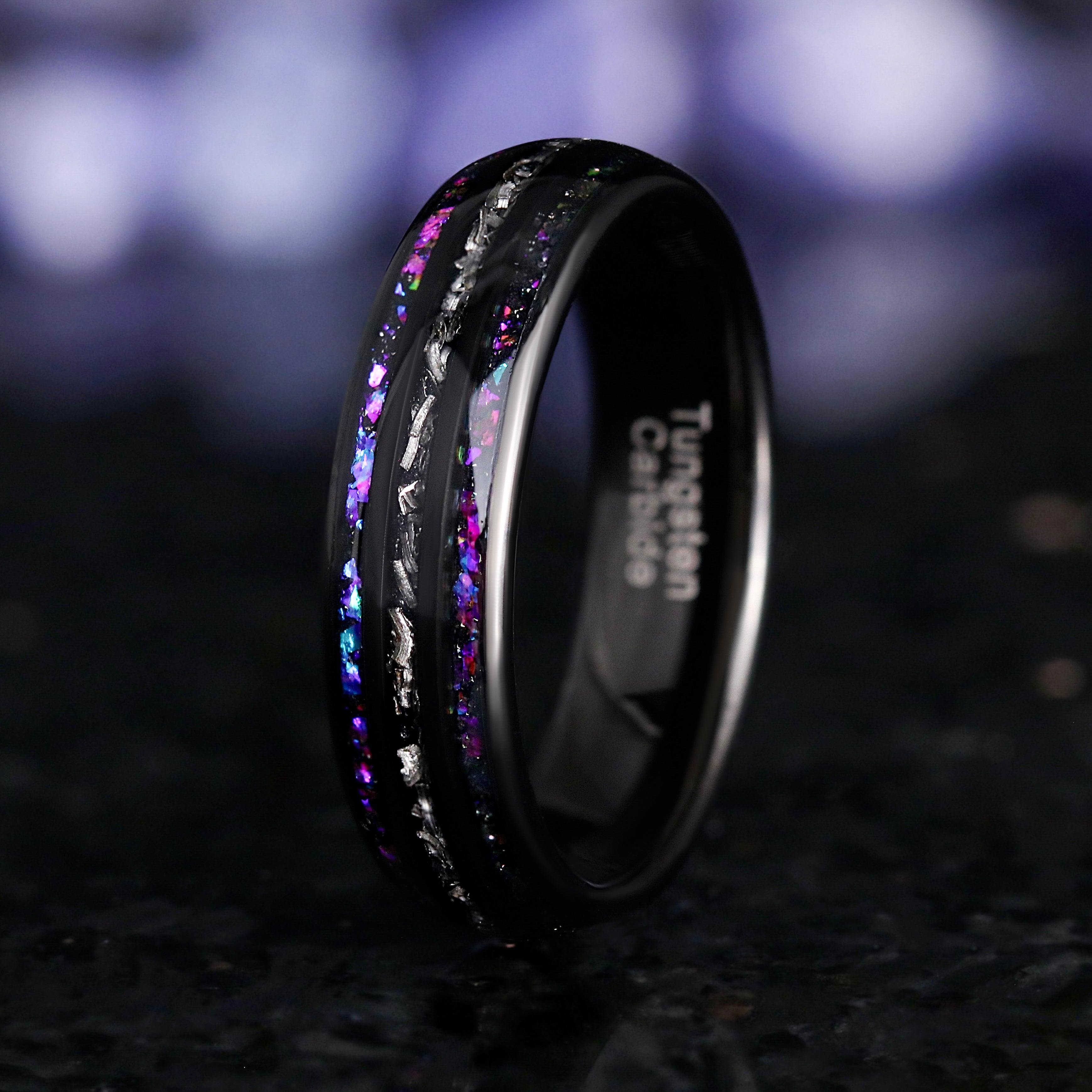 Cosmic Meteorite Ring Men, Orion Nebula Wedding Band, 8mm 6mm Black Space Ring, Unique Galaxy Ring, Men Engagement Ring, Real Meteorite Ring