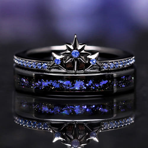 Orion Star engagement ring set women’s cosmic nebula stacking rings