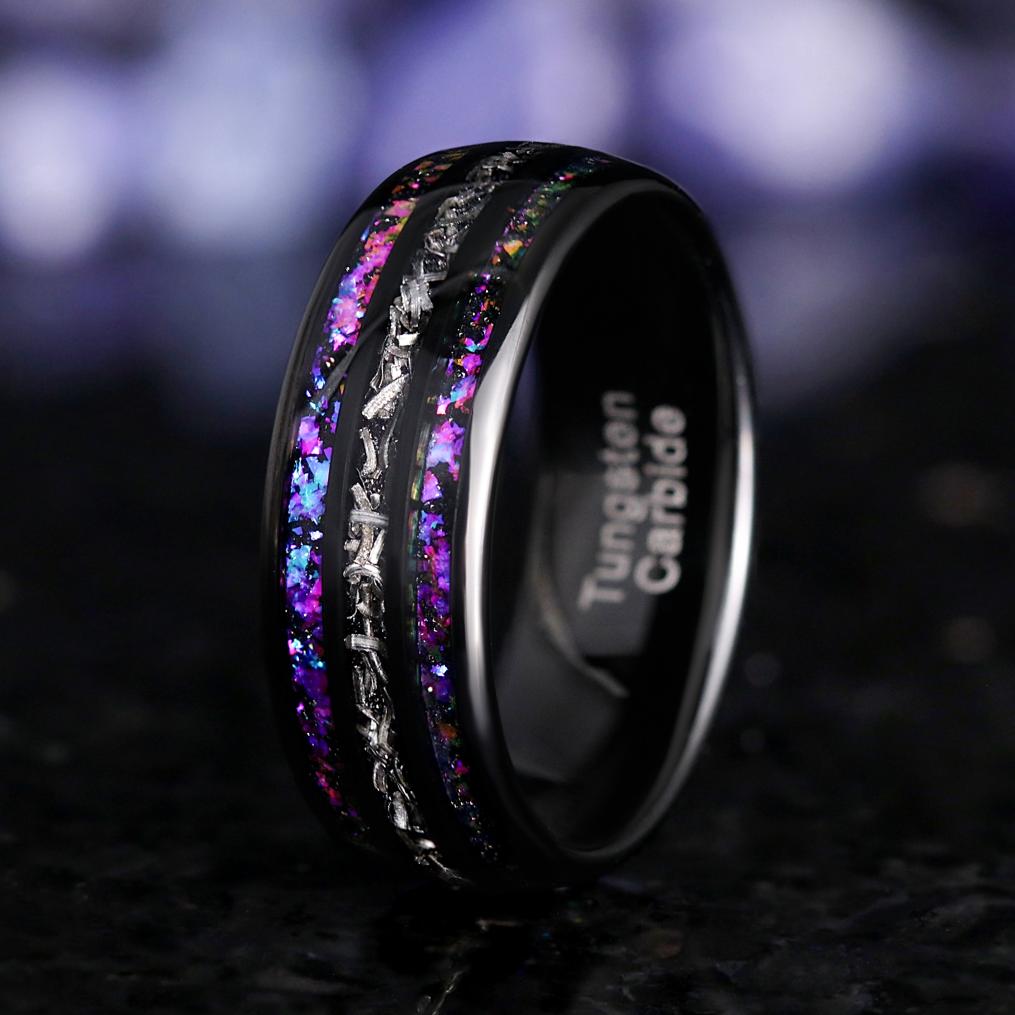 Black Mystic Topaz Galaxy Ring Set, Kite Cut Engagement Ring, Meteorite Couples Bands, His and Hers Space Wedding Set, Unique Promise Rings