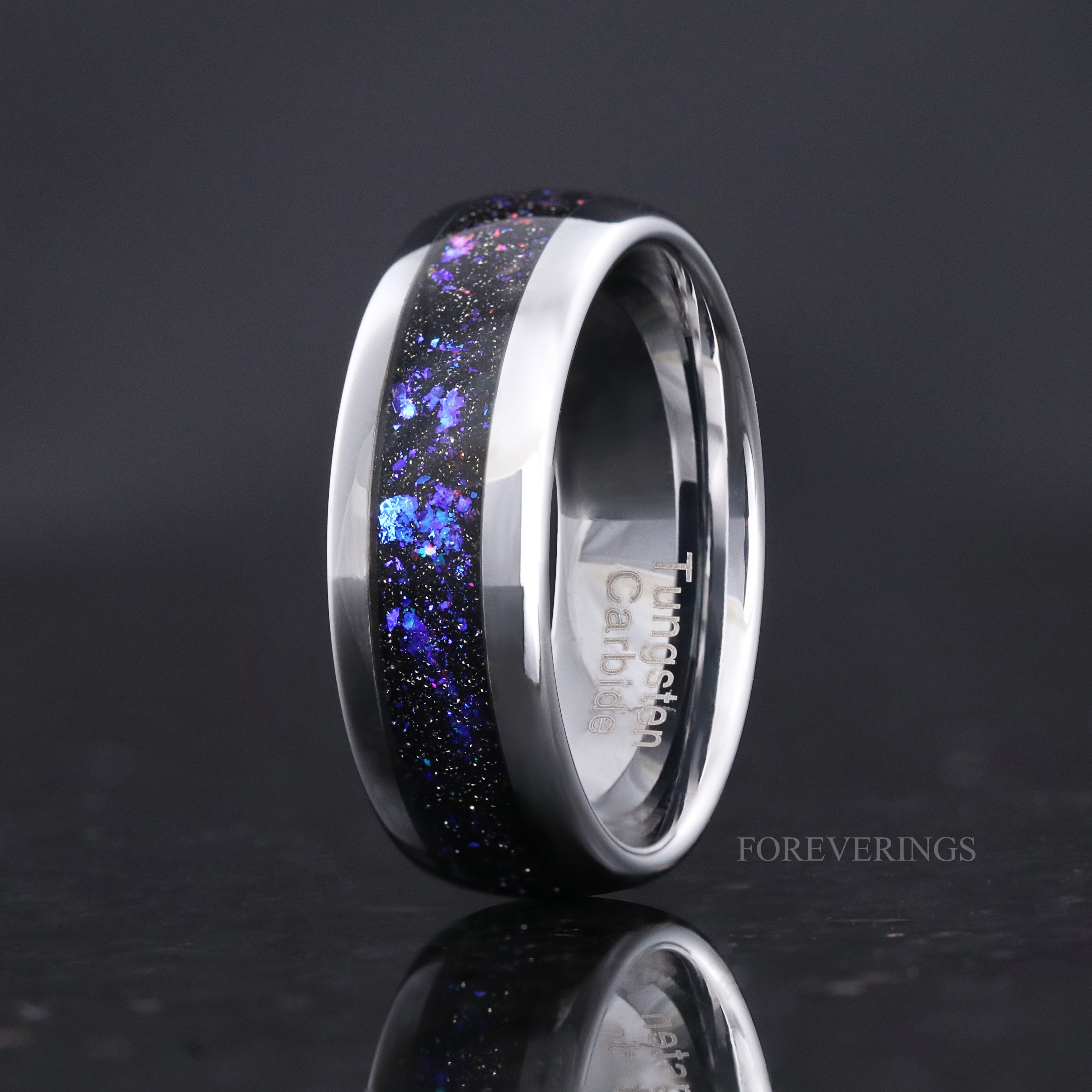 Blue Lotus Orion Nebula Wedding Ring Set: His and Hers Engagement Rings with Sapphire, Amethyst, Tungsten & Sterling Silver for Space Lovers