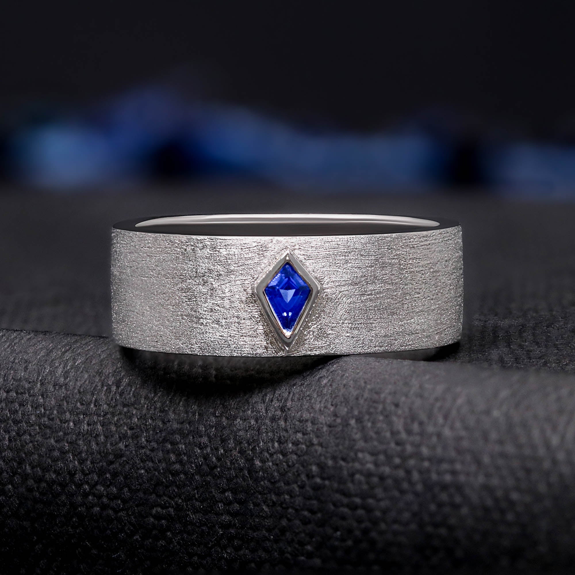 Sterling Silver Couples Ring Set | Kite Blue Sapphire His & Hers Wedding Bands