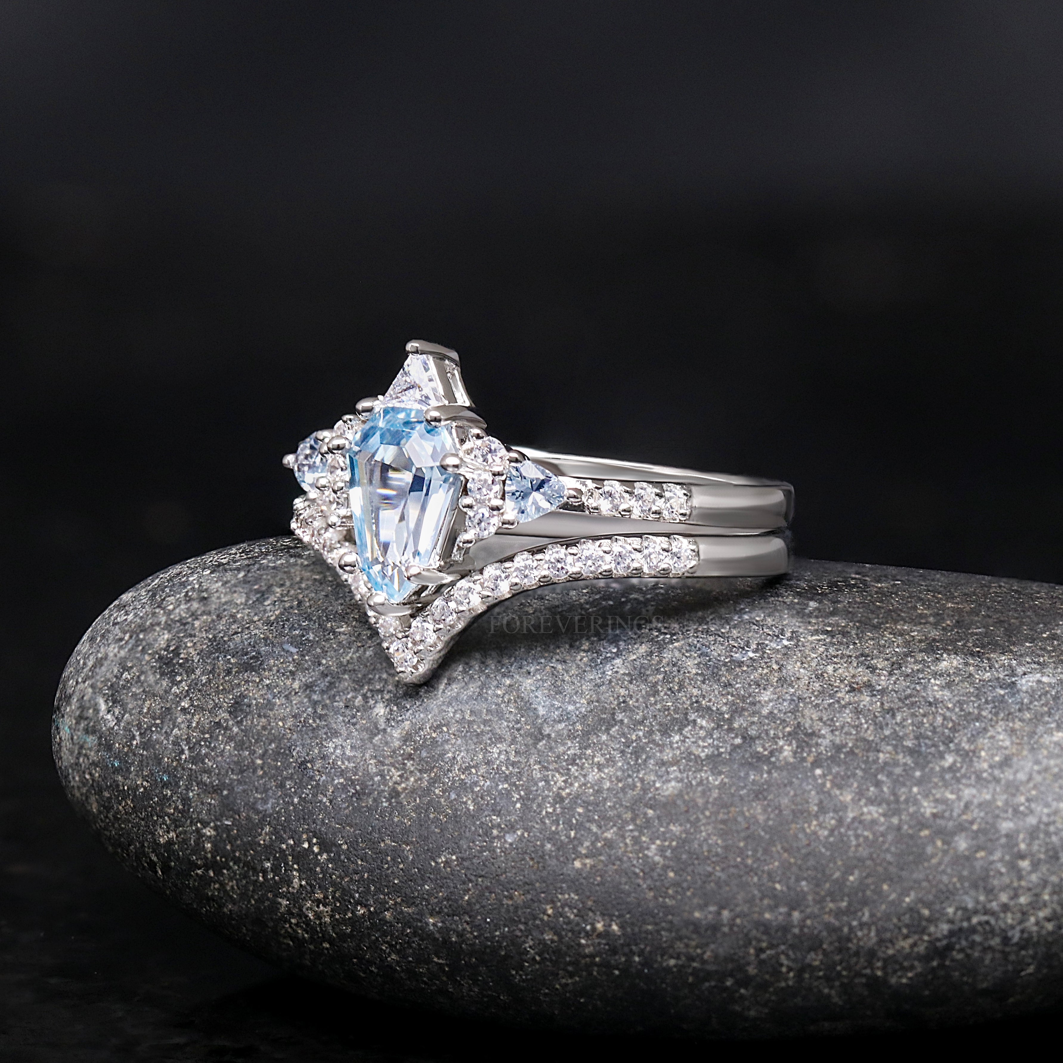 Lumiere Aquamarine Couples Engagement and Wedding Ring Set