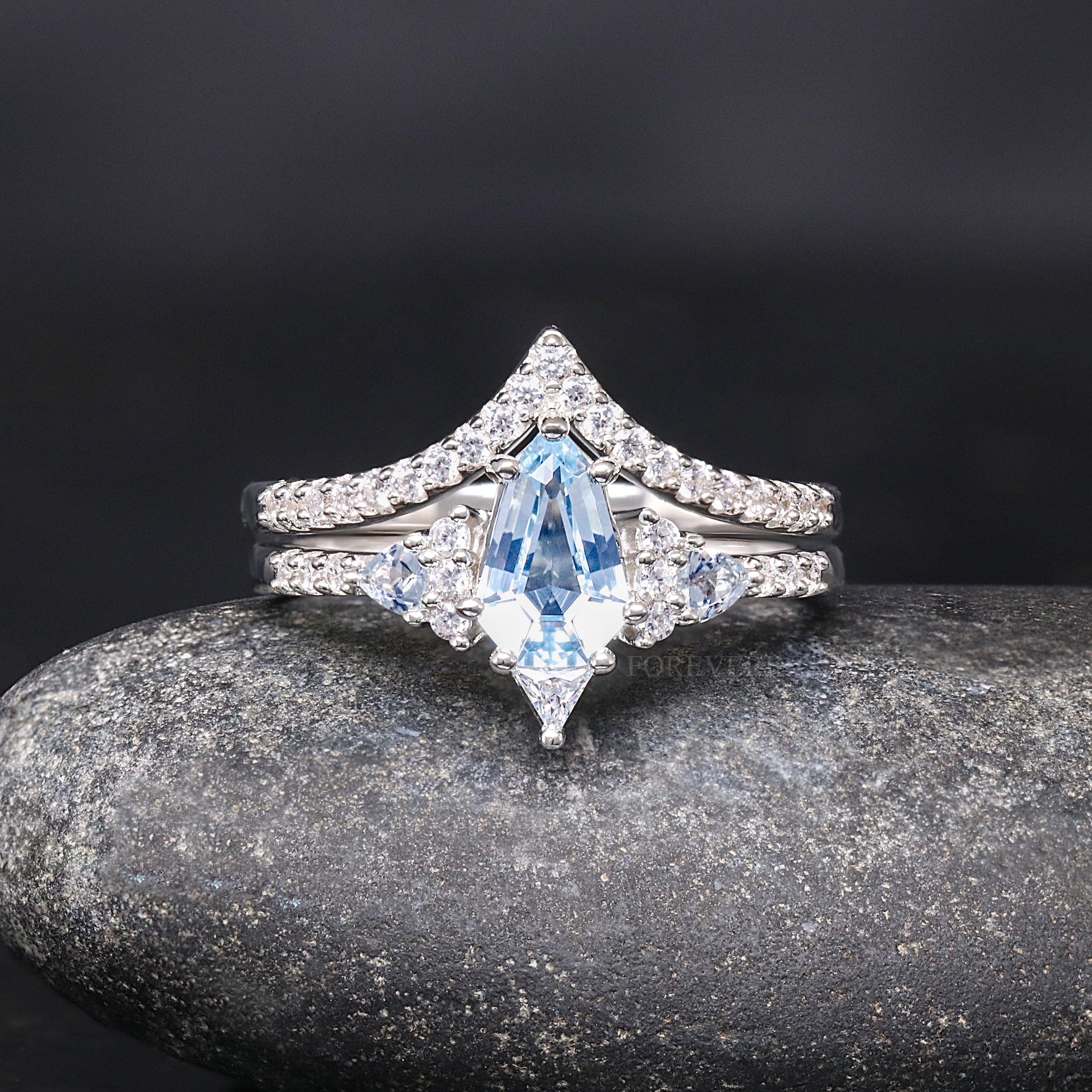 Lumiere Aquamarine Couples Engagement and Wedding Ring Set
