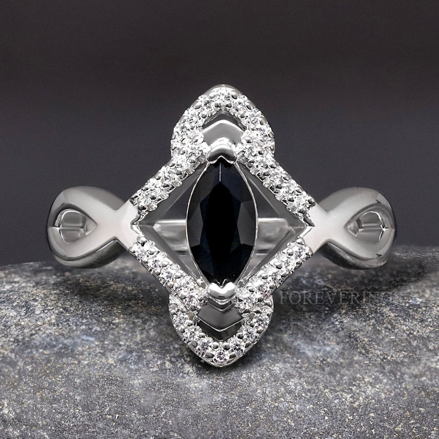Orla Black Diamond Engagement Ring, Womens Wedding Ring, 925 Sterling Silver Ring, Celtic Engagement Ring, Womens Promise Ring Gift for Her