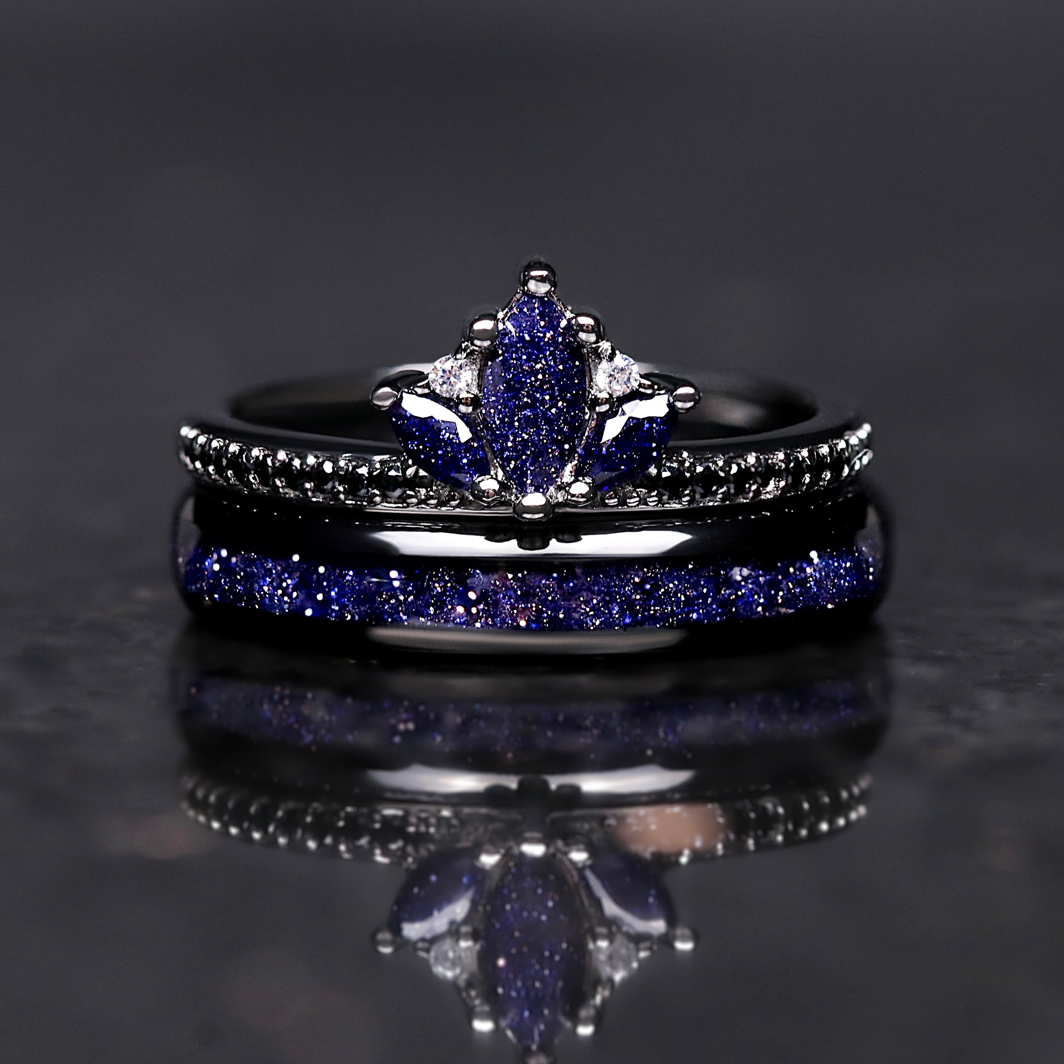 Starry Night Stacking Ring Set | Lotus Sandstone Celestial Wedding Bands