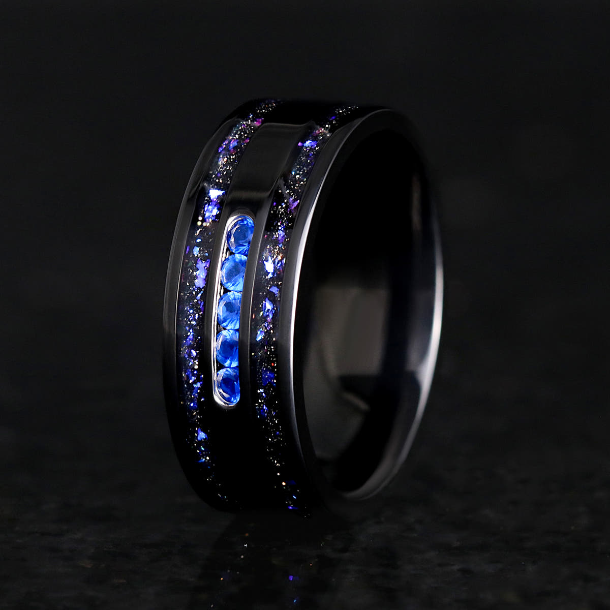 Orion Nebula black engagement ring set