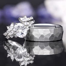 Everleaf Couples Ring Set - White Sapphire Engagement Ring Set - His and Her Matching Wedding Bands