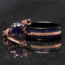 Nesta Starry Night Engagement Ring Set for Couples, Great Rift Nebula, Rose Gold Sandstone, His & Her Space Wedding Ring Set, Promise Ring