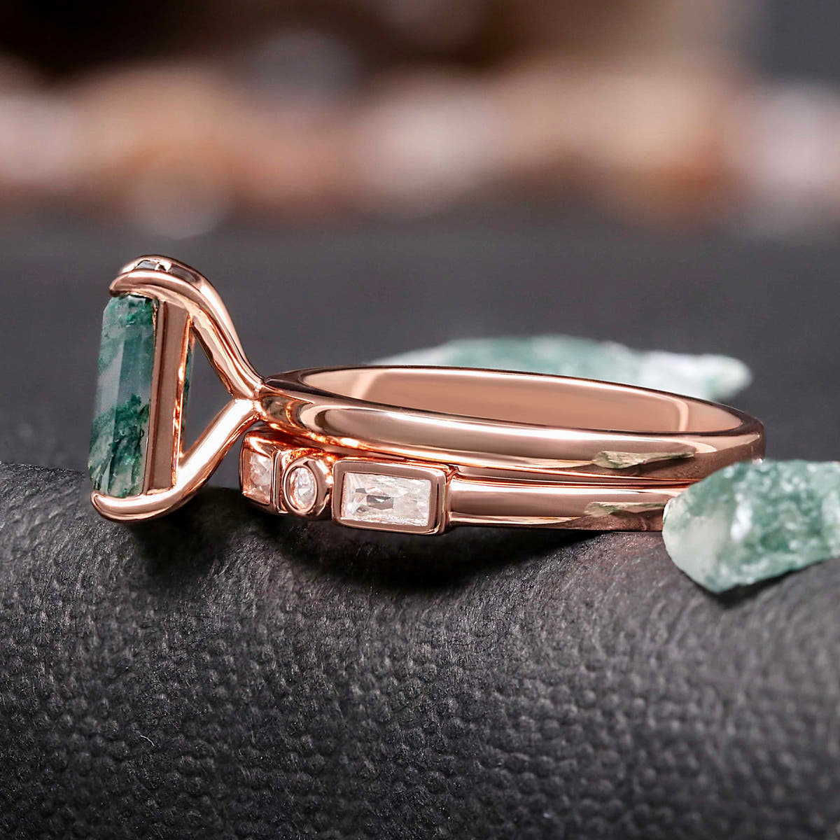 Rose gold moss agate bridal set