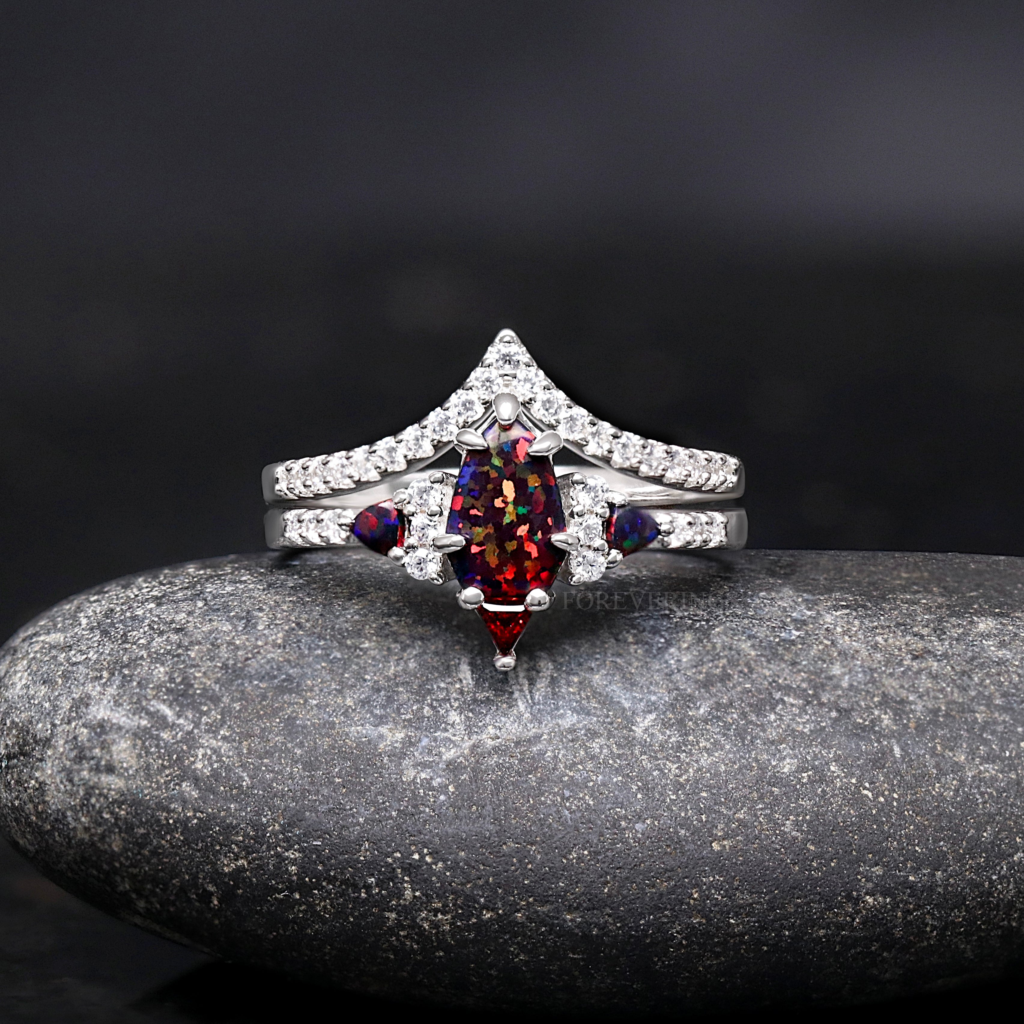 Lumiere Black Fire Opal Ring, Sterling Silver Woman Engagement Ring