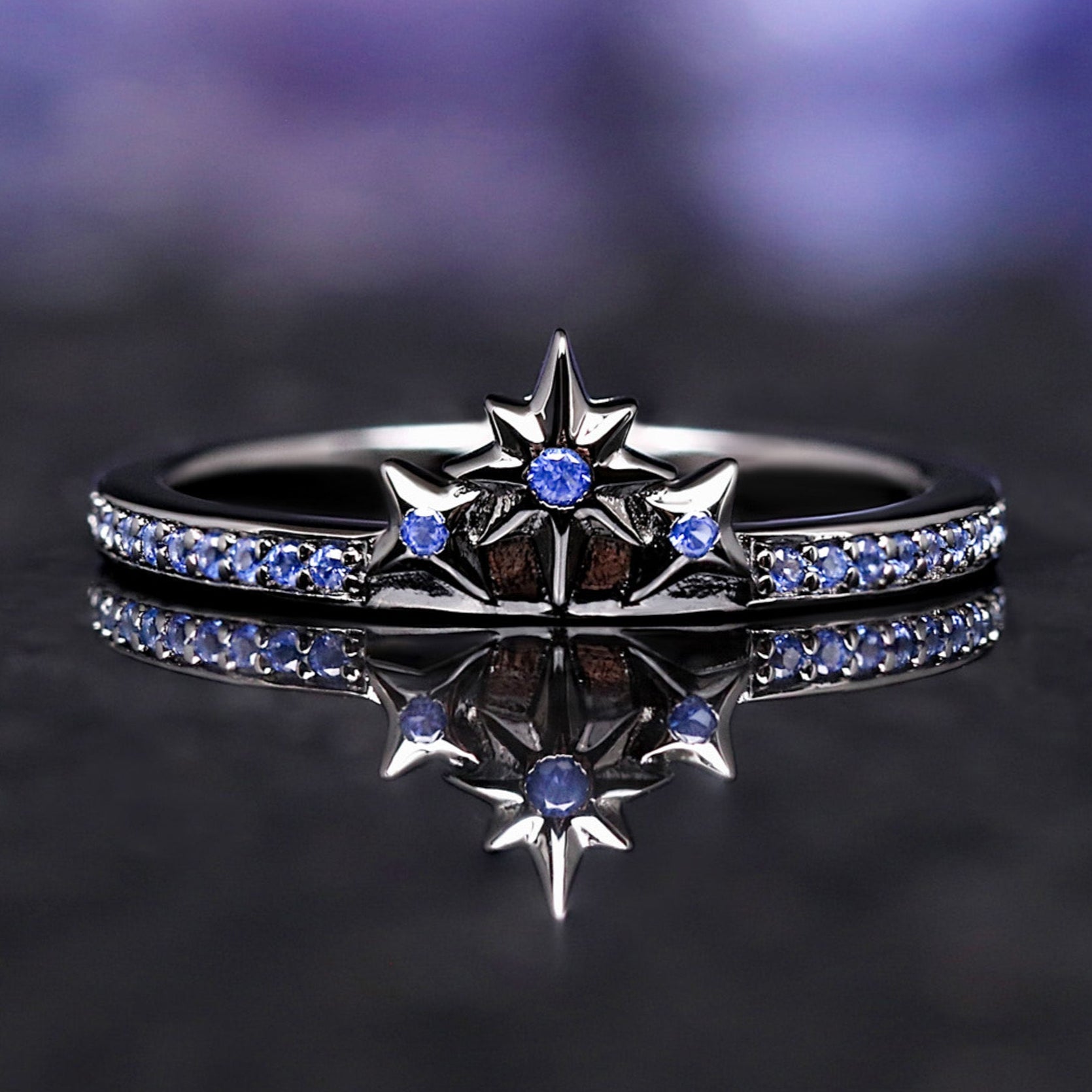 Orion Star Stacking Engagement Ring, Women’s Wedding Band, Blue Nebula Space Ring, Black Cosmic Promise Ring Gift, Stackable Star Ring