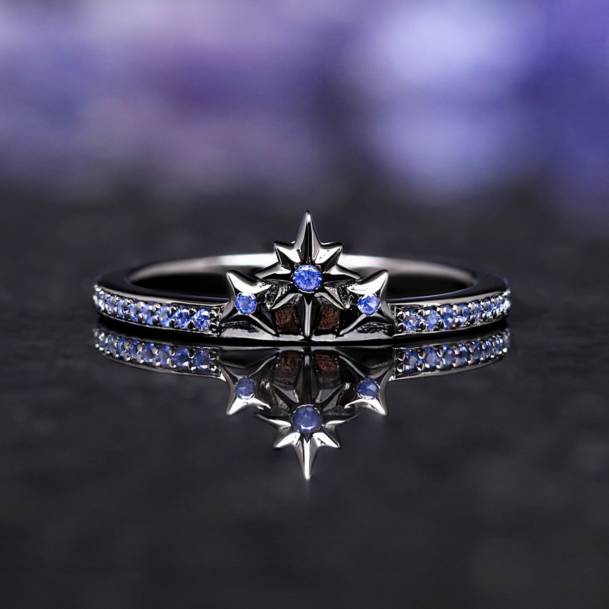 Orion Star Stacking Engagement Ring, Women’s Wedding Band, Blue Nebula Space Ring, Black Cosmic Promise Ring Gift, Stackable Star Ring