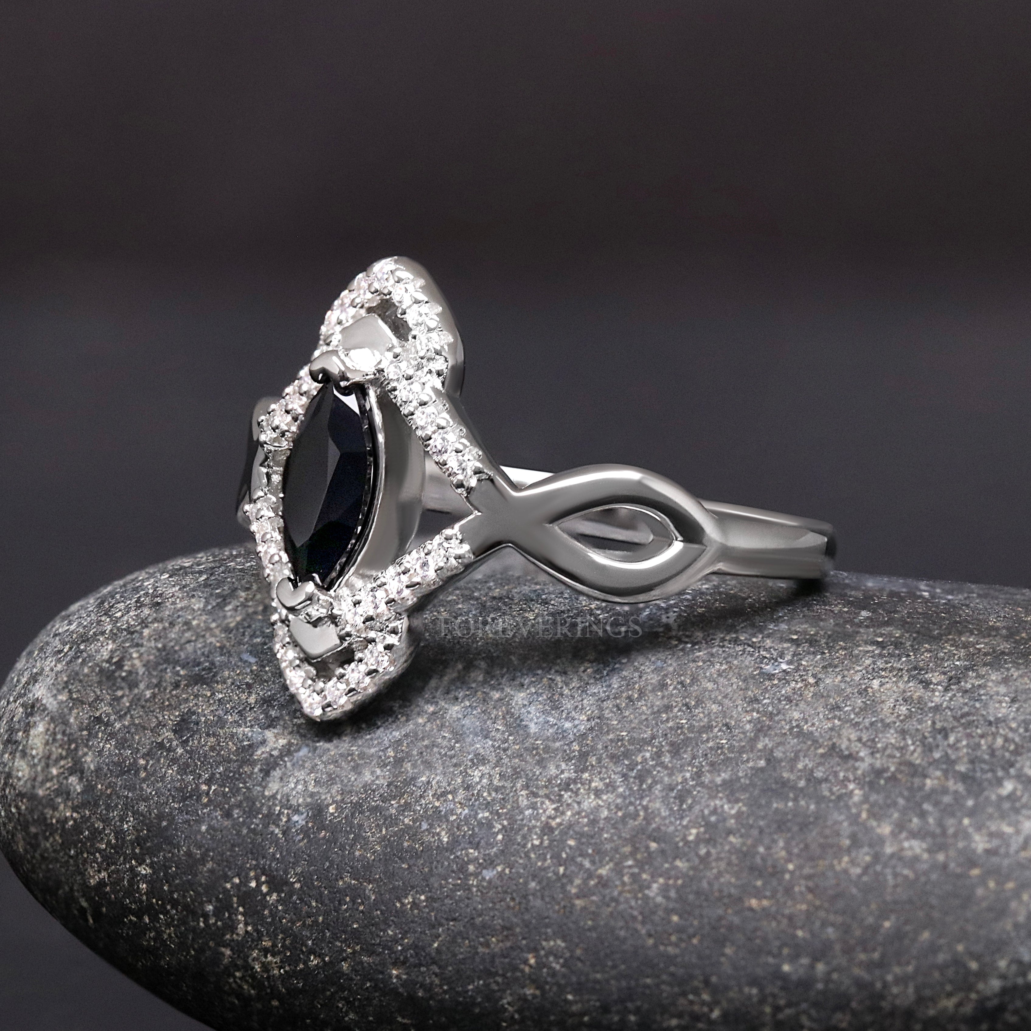 Orla Black Diamond Engagement Ring, Womens Wedding Ring, 925 Sterling Silver Ring, Celtic Engagement Ring, Womens Promise Ring Gift for Her