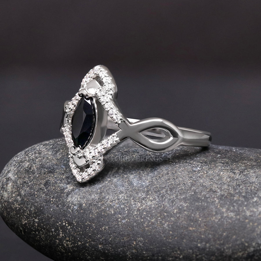 Orla Black Diamond Engagement Ring, Womens Wedding Ring, 925 Sterling Silver Ring, Celtic Engagement Ring, Womens Promise Ring Gift for Her