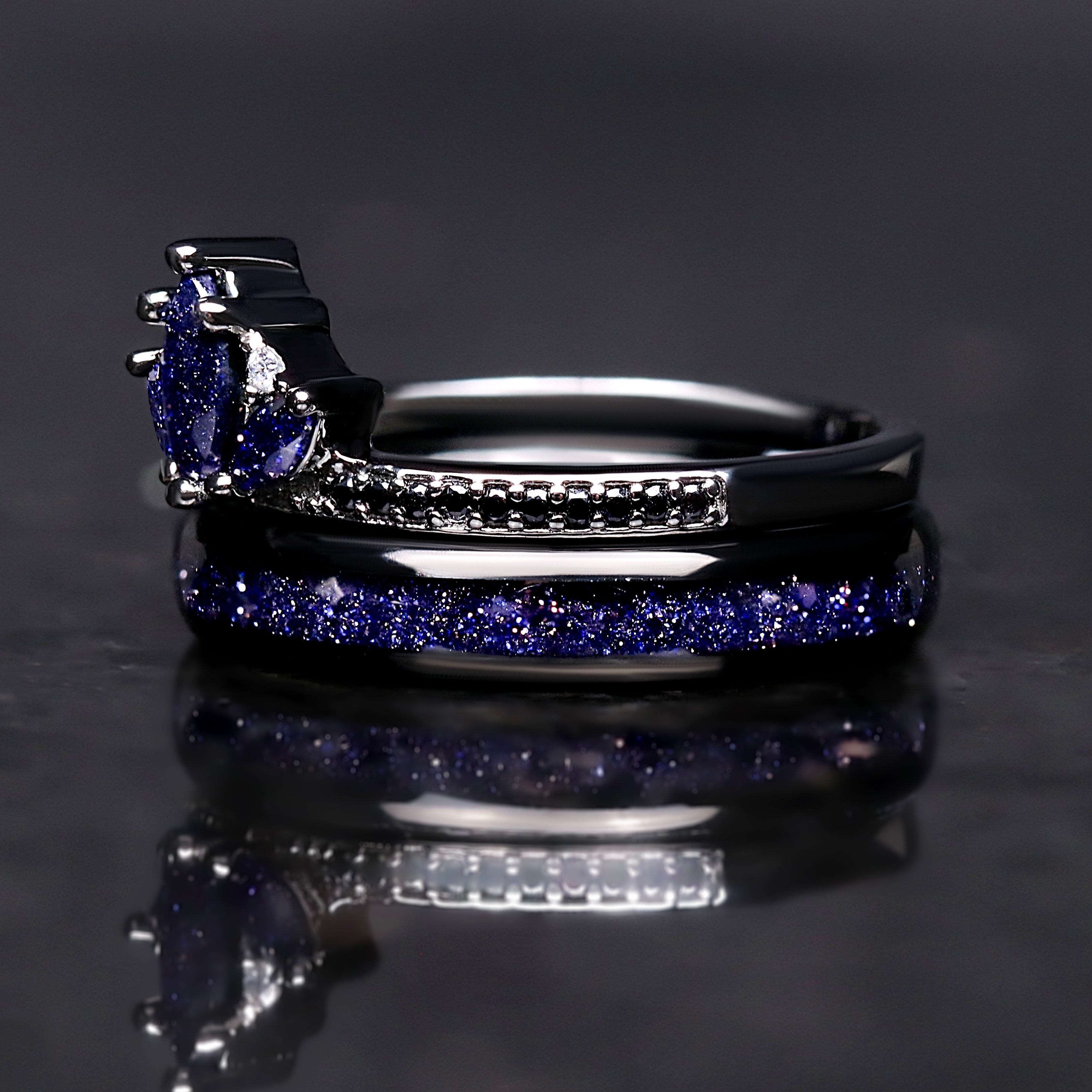 Starry Night Stacking Ring Set | Lotus Sandstone Celestial Wedding Bands