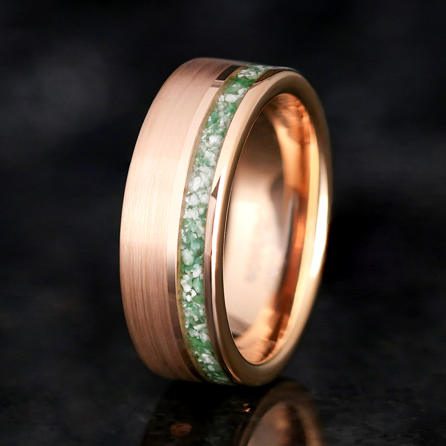 Rose gold moss agate ring for men