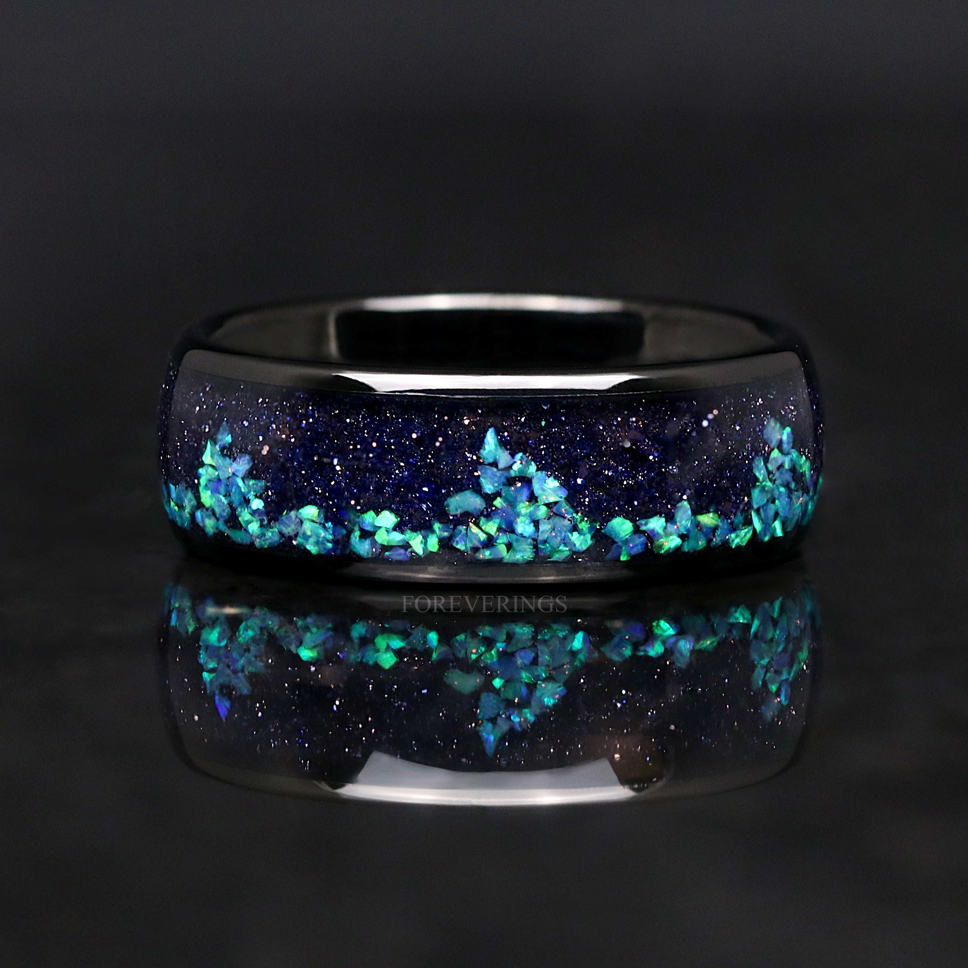 Nesta Starry Night Ring Set, His & Her Black Wedding Ring, Rift Nebula Ring Set, Matching Couple Ring, Sandstone, Black Tungsten, 925 Silver
