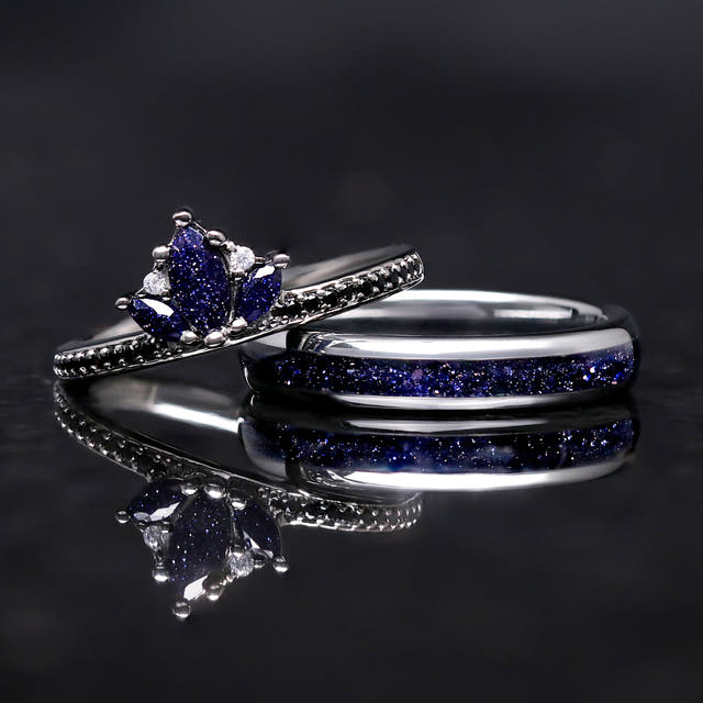 Lotus Starry Night polished dome rings with Rift Sandstone