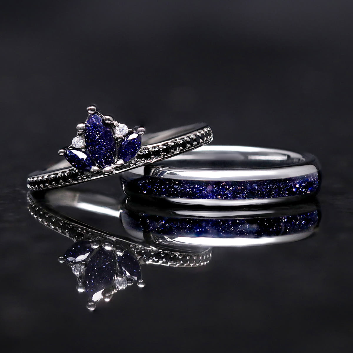 Lotus Starry Night polished dome rings with Rift Sandstone