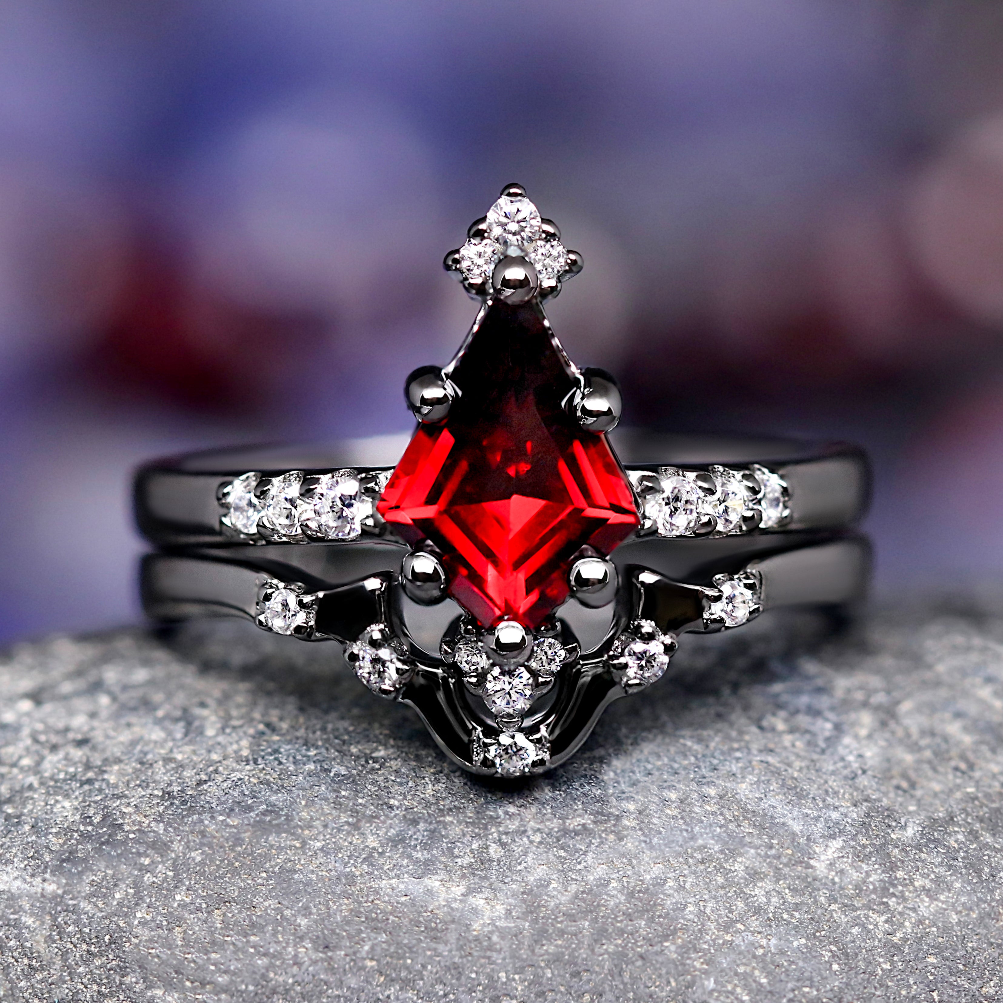 Weaver Garnet Couples Ring Set, Unique Wedding Ring Set, His & Her Wedding Band Set, Matching Promise Rings, Alternative Engagement Ring Set