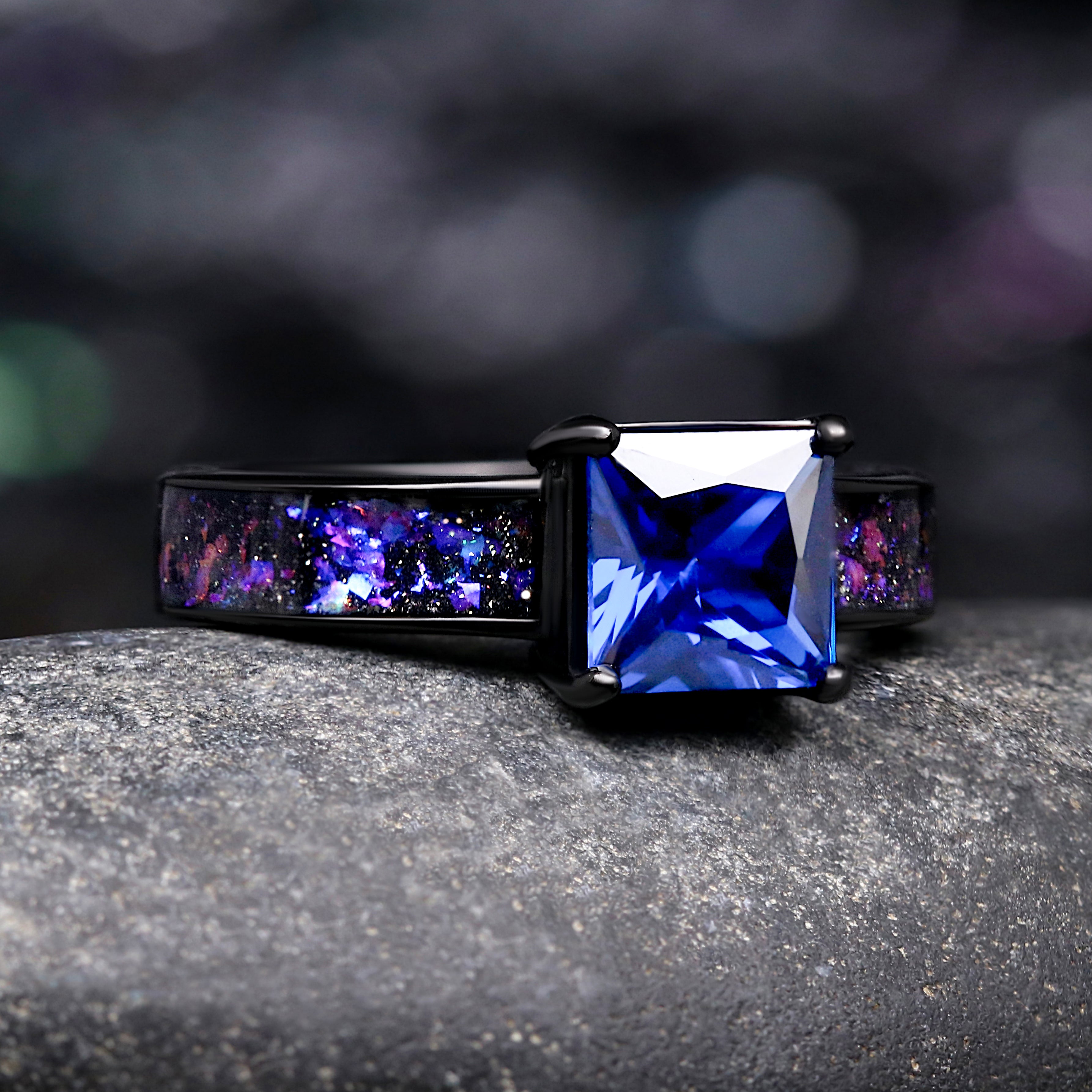 Enla Sapphire Womens Engagement Ring - Orion Nebula Ring™ - Black Wedding Ring