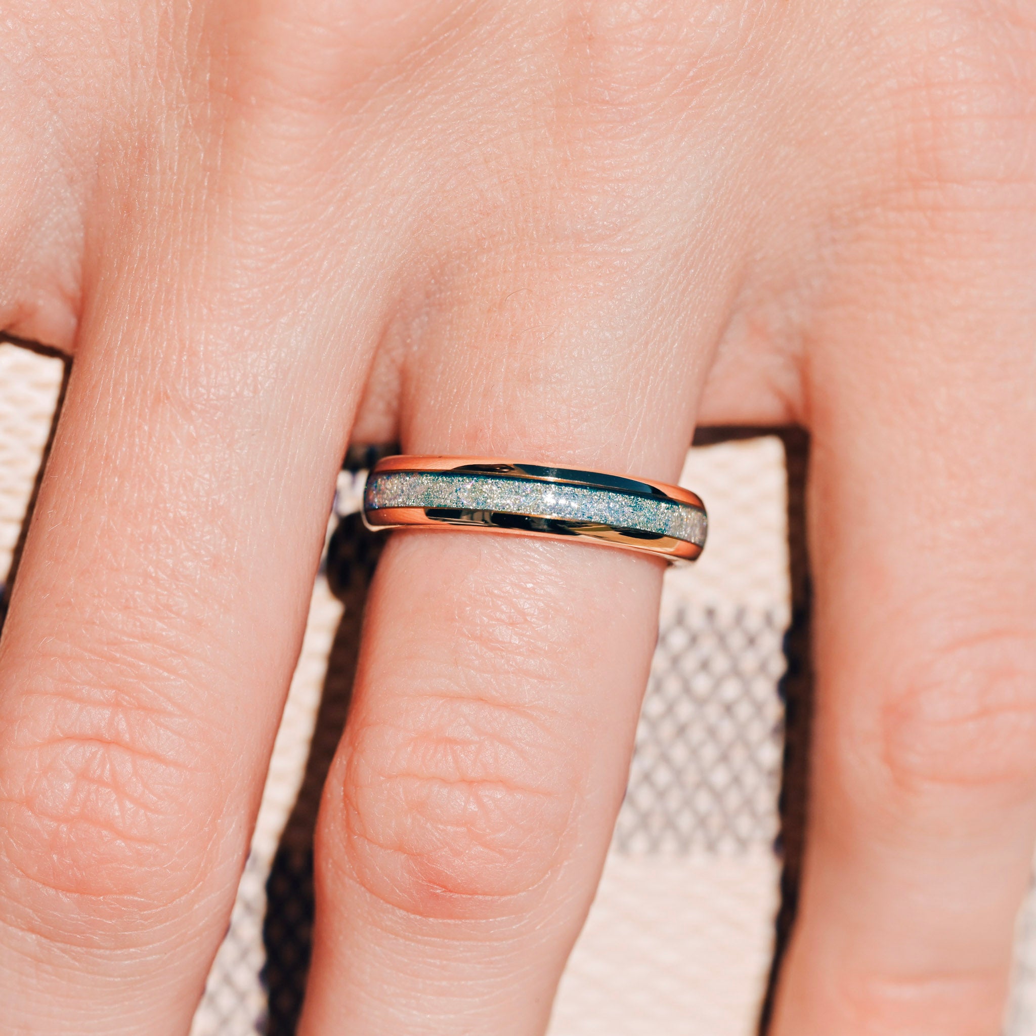 Moonstone Wedding Band, Rose Gold Tungsten Ring, 4mm Nebula Ring, Polished, Dome, Comfort Fit, Unique Ring, Men Women Ring, Engraving