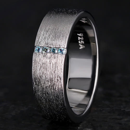 Men’s black alexandrite wedding band in sterling silver