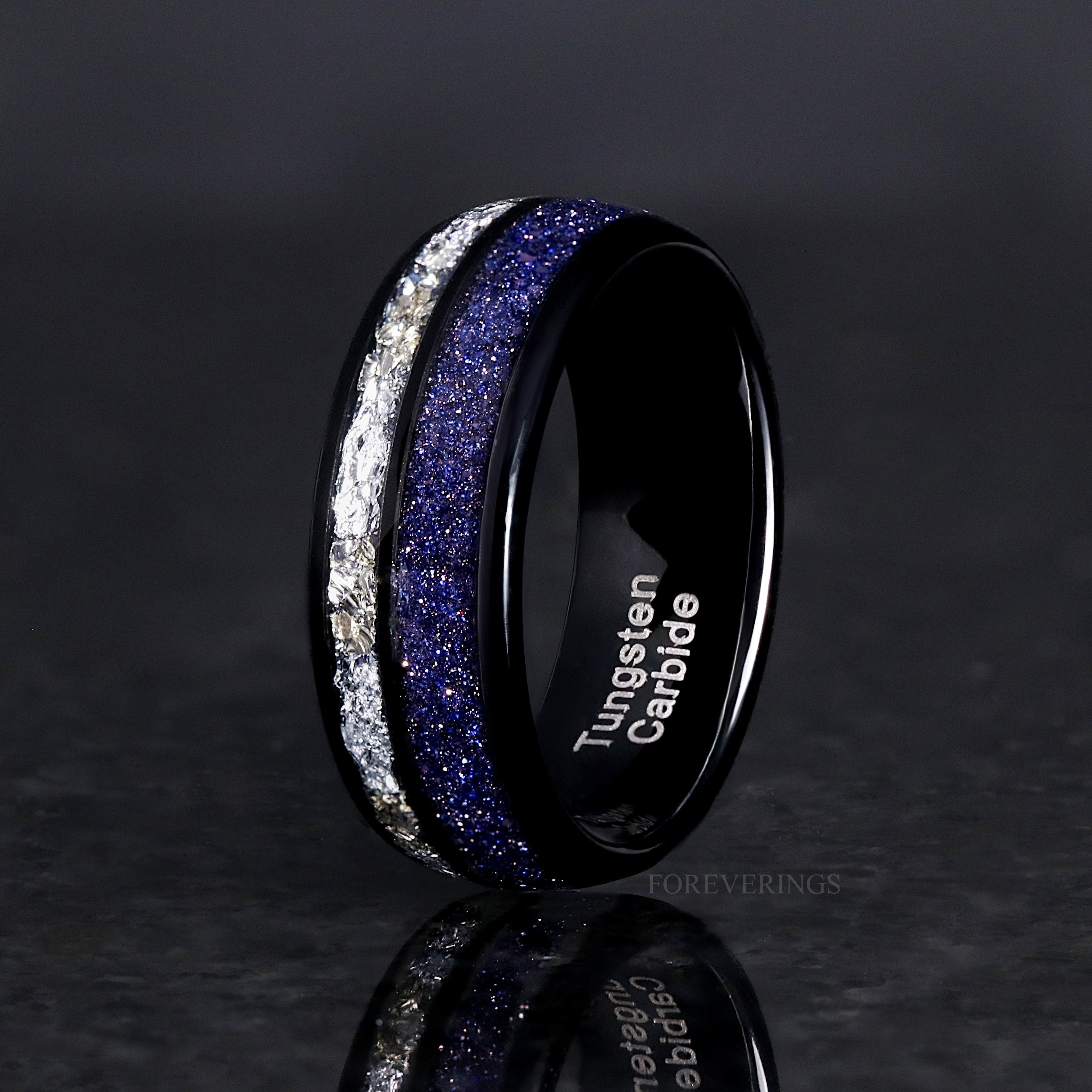 Lotus Starry Night Couples Ring Set | His and Her Sandstone Wedding Bands