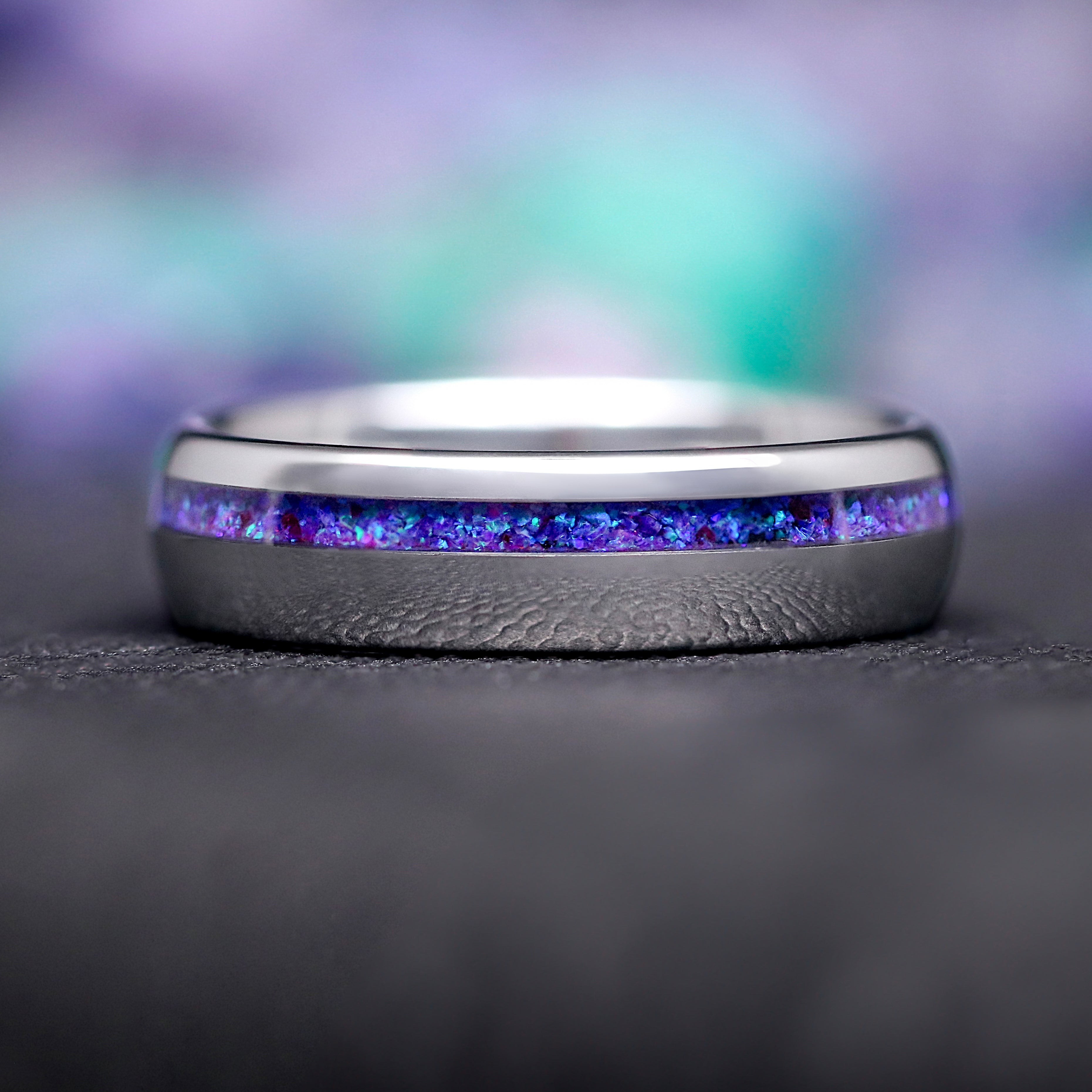 Borealis Couples Ring Set – Matching Wedding Bands, Nesta His & Hers Rings, Amethyst, Aquamarine, Northern Lights, Aurora Promise Ring Set