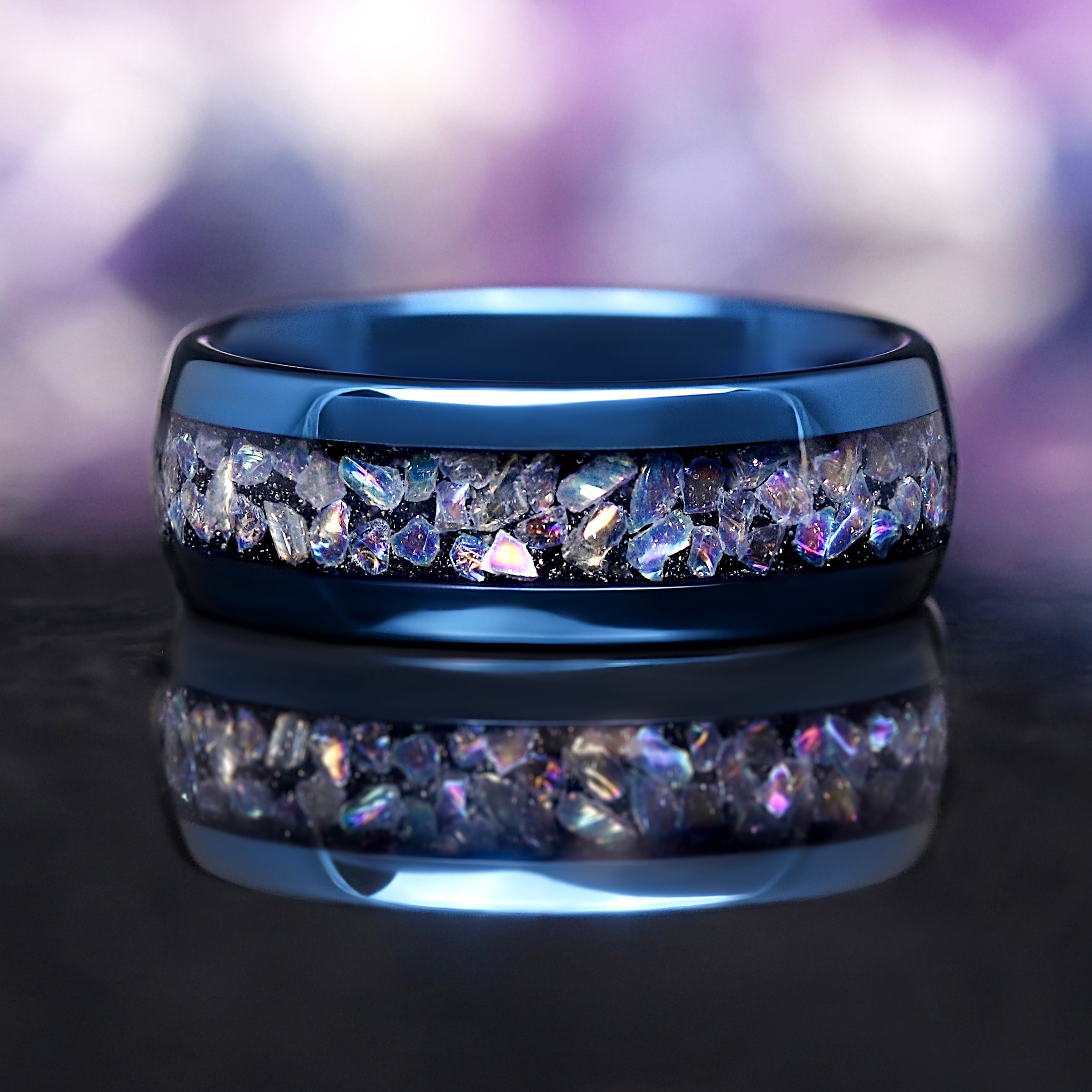 Celestial Blue Moonstone Couples Wedding Band Set - Tungsten Ring Set Inspired by the Veil Nebula