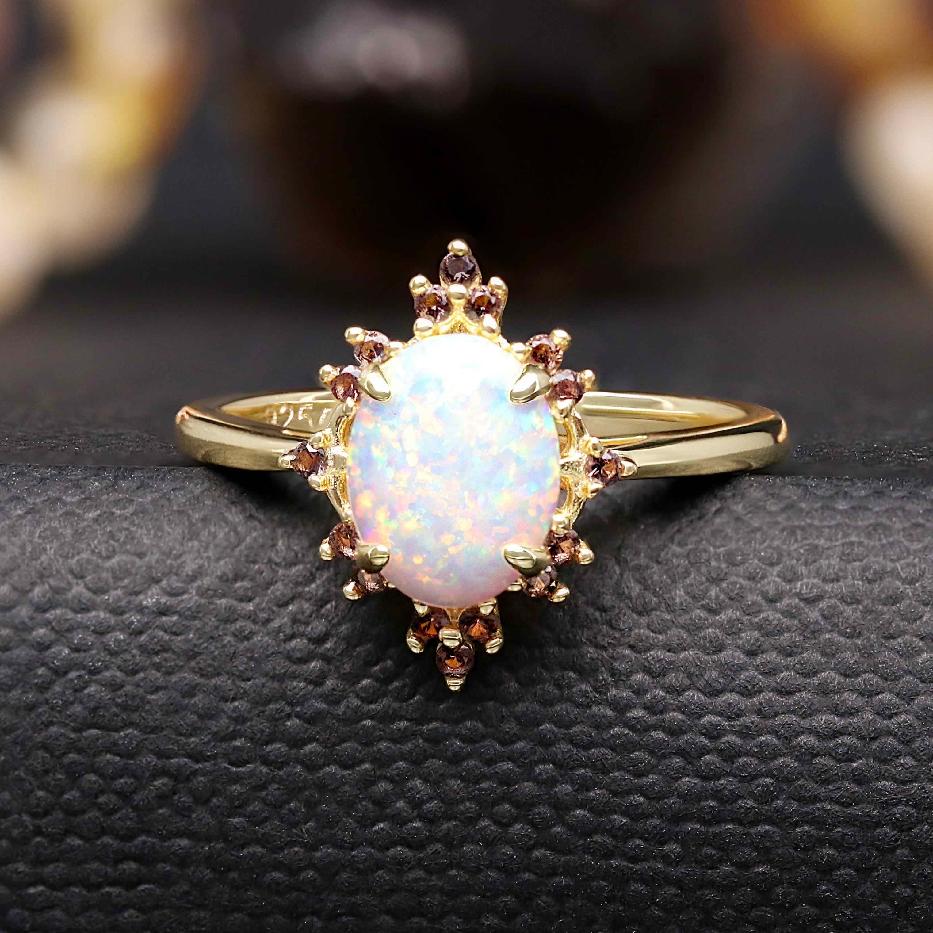 Smoky quartz opal vintage style ring