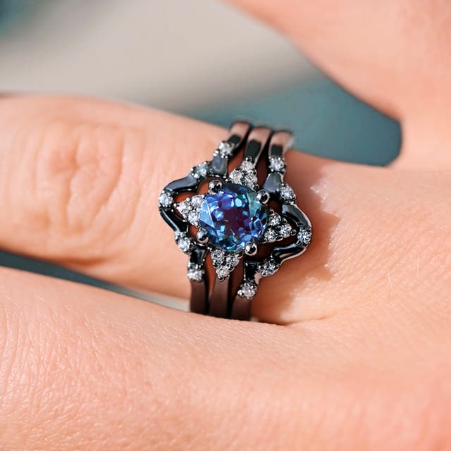 Black silver engagement rings for him and her