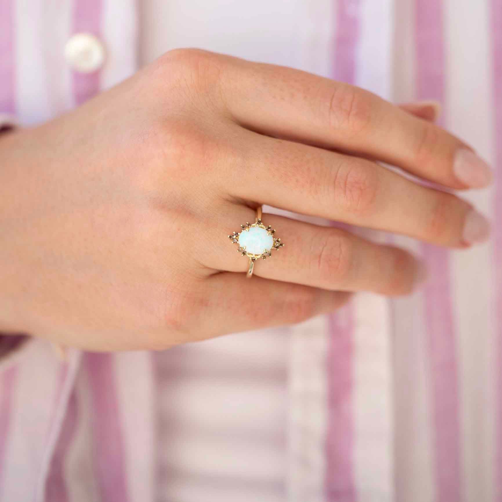 Gold sterling silver opal quartz ring
