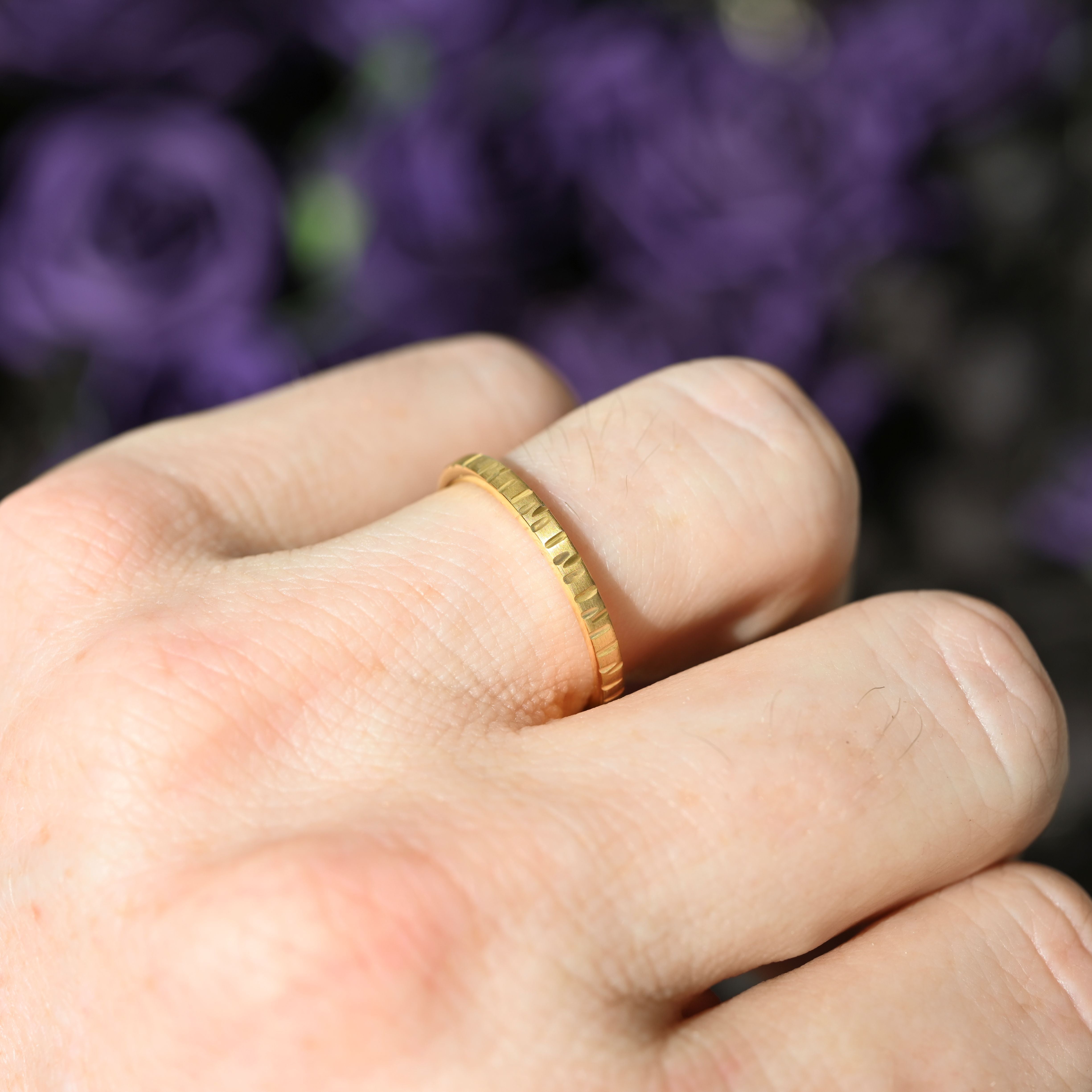Geared Gold Wedding Band – Matte Tungsten Ring (2mm-4mm-6mm), Thin Hammered Ring for Men & Women, Simple and Unique Gold Band, Durable Ring