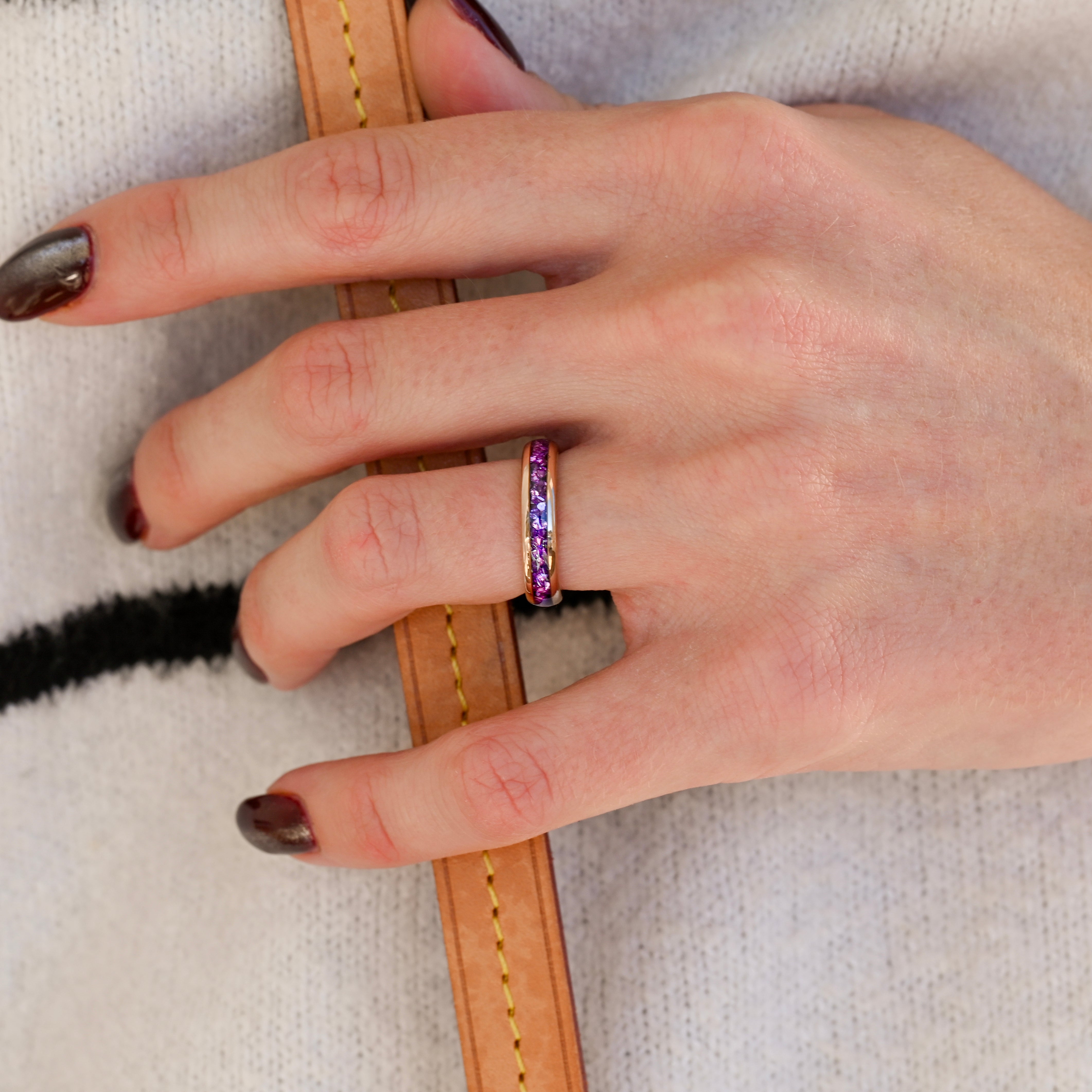 Amethyst Ring Set Rose Gold, His and Her Tungsten Wedding Band, 8mm & 4mm Purple Ring Set, Matching Couples Ring Set, Promise Ring Set