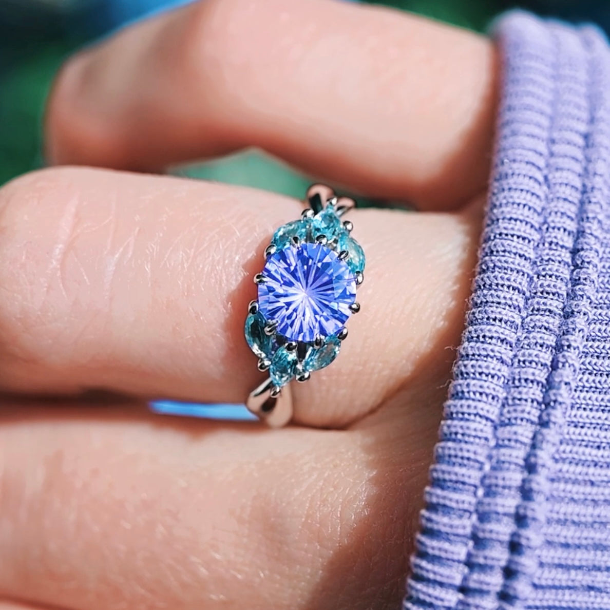Nesta Amethyst Ring, Unique Engagement Ring, Womens Wedding Ring, Floral Nature, Enchanted Fairy Ring, Nontraditional Aquamarine Leaf Ring