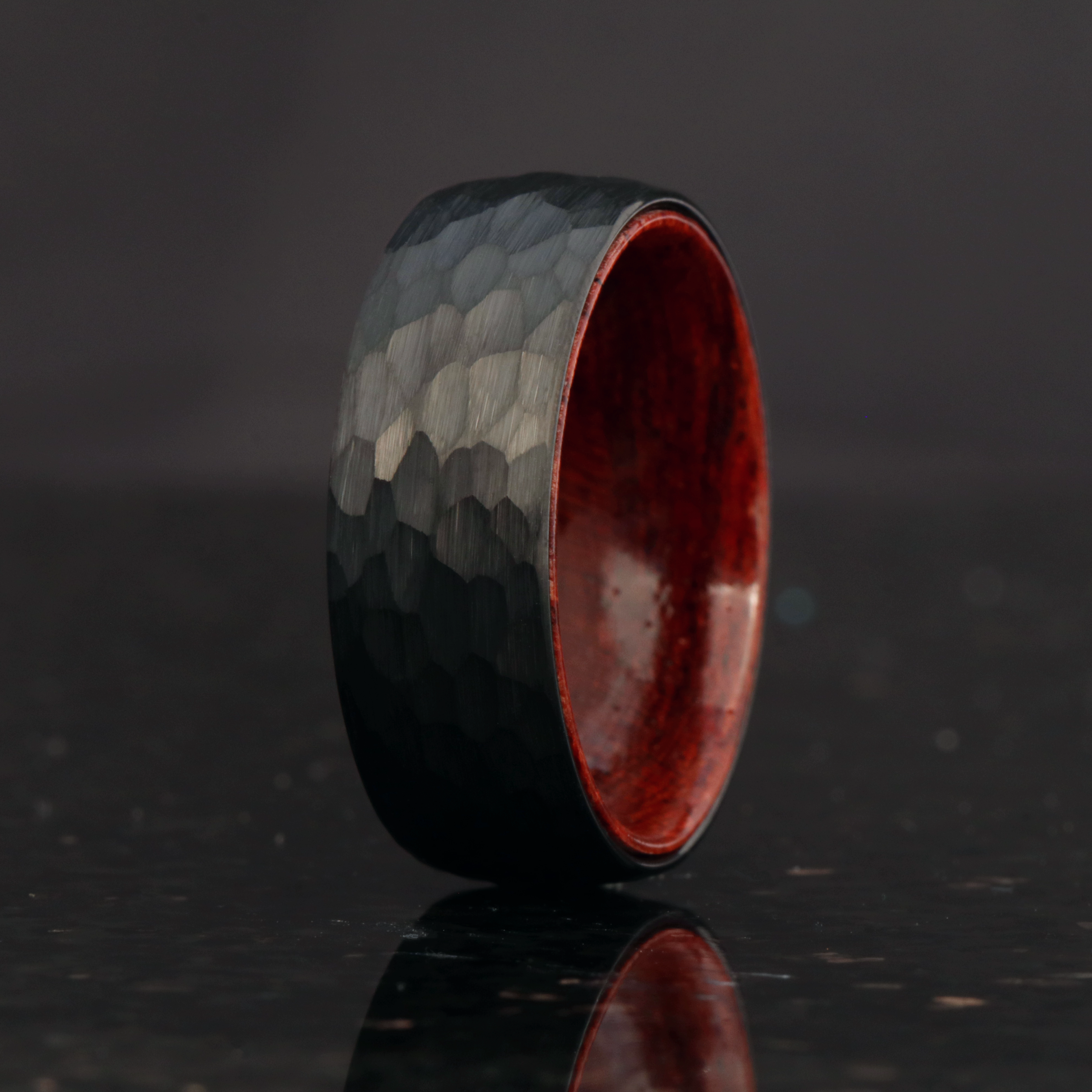 8mm Men Tungsten Wedding Band, Rosewood Ring, Black Hammered Tungsten Ring, Comfort Fit, Brush Matte, Dome, Bevel, Birthday Anniversary Gift