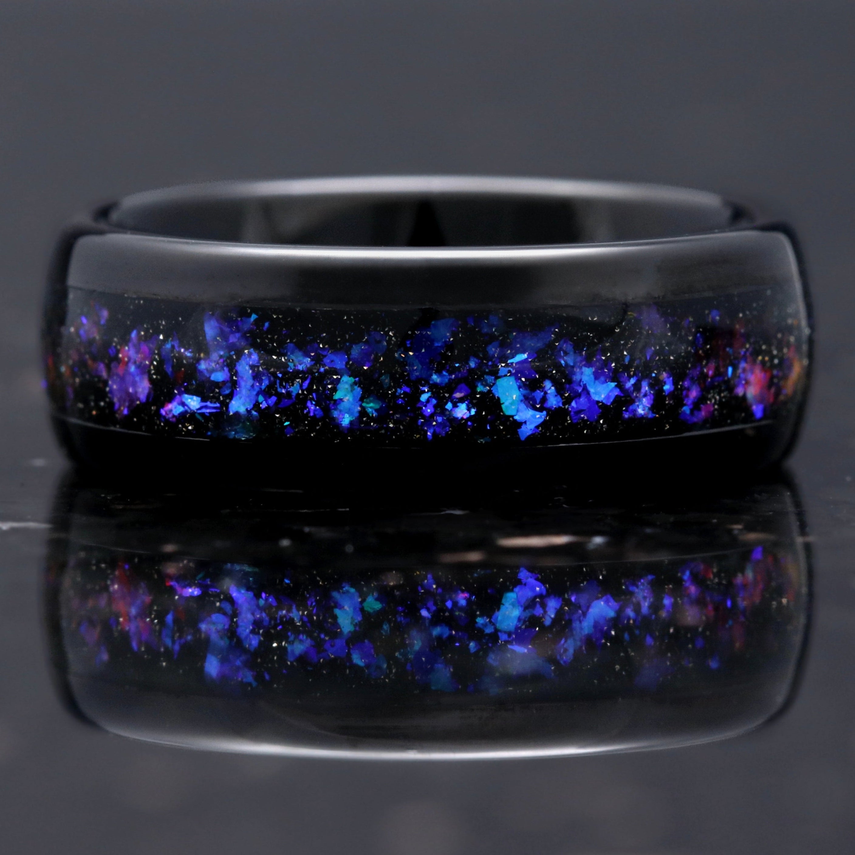 black cosmic inspired wedding band for men or women