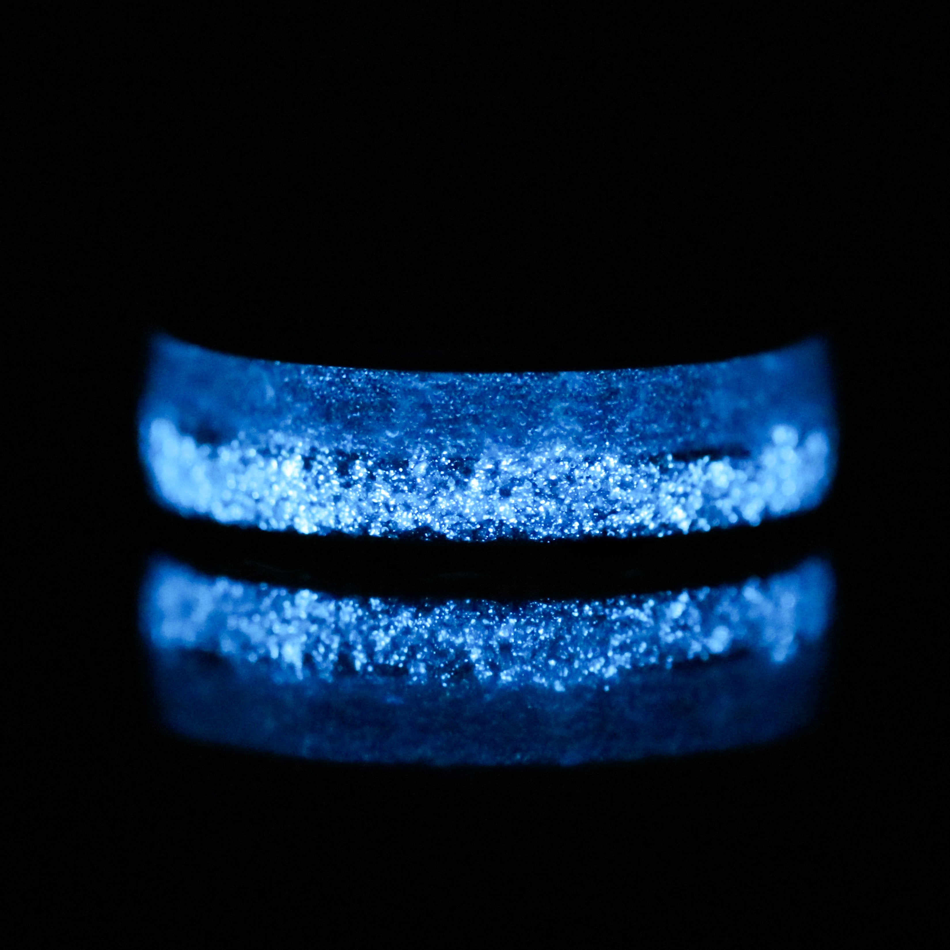 Blue Glow in the Dark Ring for Men, Moonstone Black Tungsten Ring, 8mm Mens Wedding Band, Polish Smooth, Unique Ring for Him, Ring Engraving