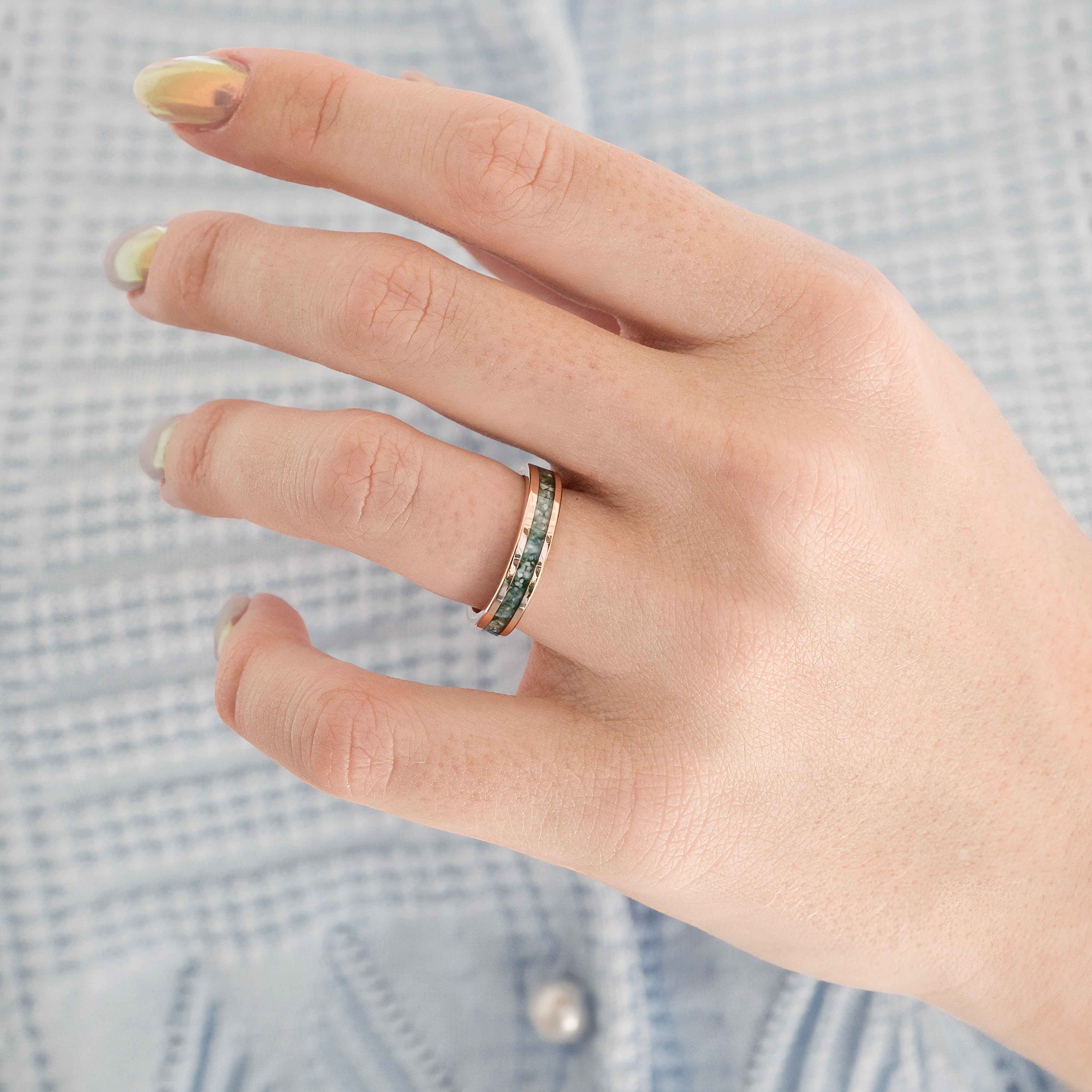 Moss Agate Couples Ring Set | Rose Gold Matching Wedding Bands