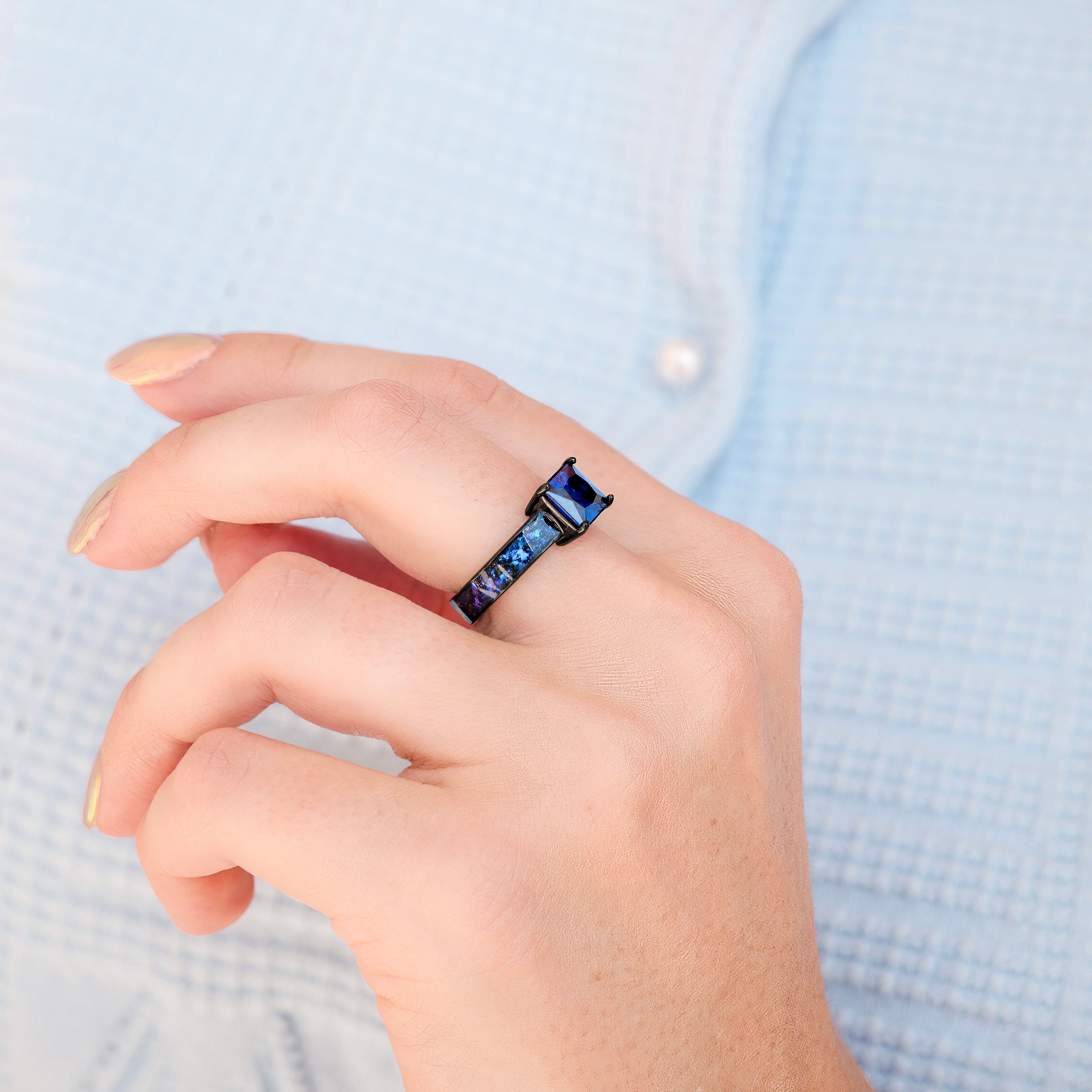 Enla Sapphire & Orion Nebula Ring™ Set | Matching Space Inspired Wedding Band Set for Couples