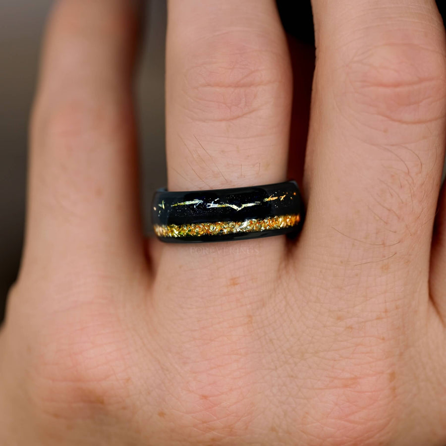 Mens Citrine Engagement Ring | Black & Gold 8mm Tungsten Band