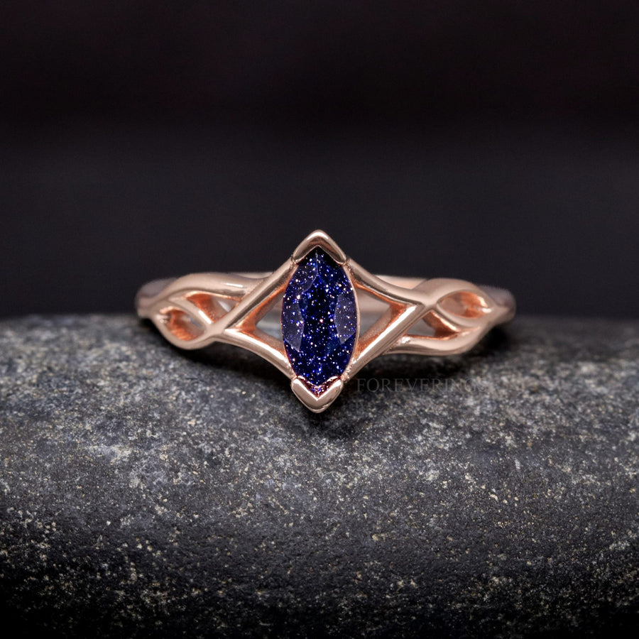Blue Sandstone Celtic Couples Ring Set | Rose Gold His & Hers