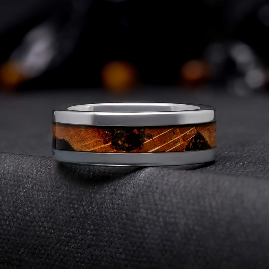 Men's Whiskey Barrel Ring | Coffee Lover Gift | 8mm Tungsten Band