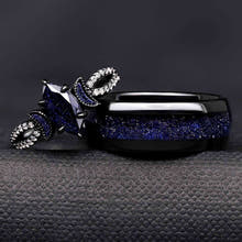 Lunara Celestial Couples Ring Set | Black Tungsten & Sterling Silver with Marquise Sandstone