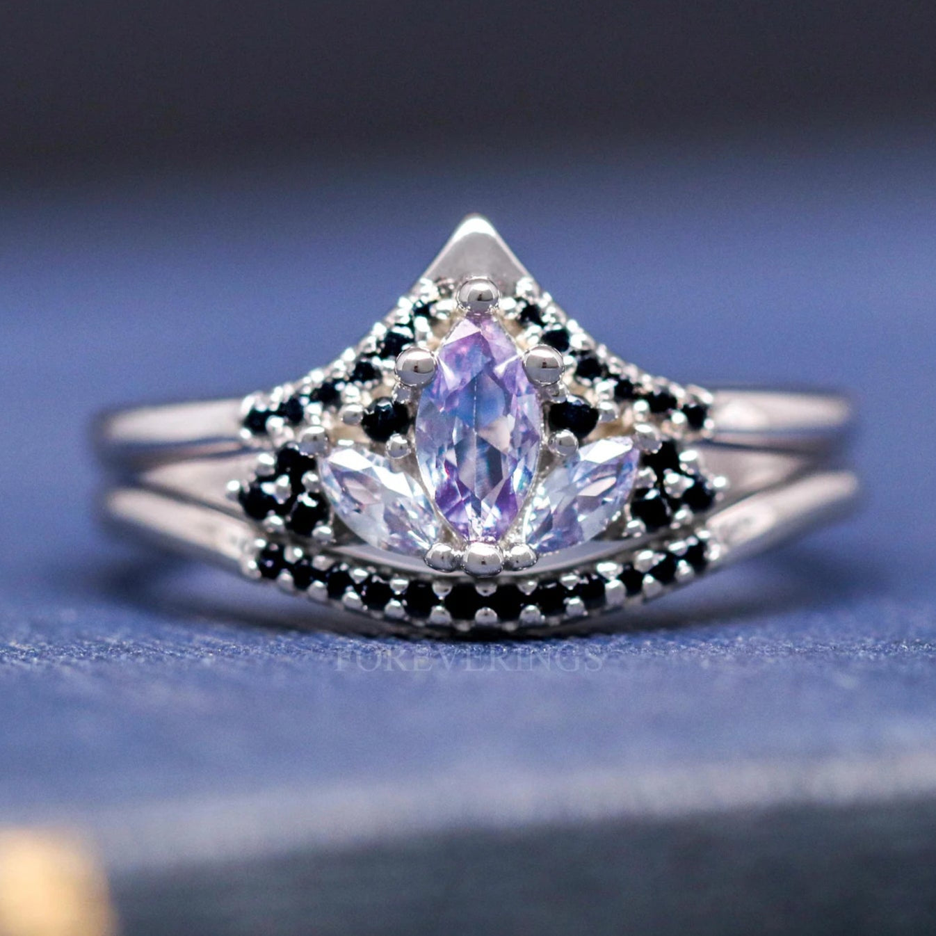 Mystic Lotus Engagement Ring, Women Wedding Ring, Bridal Set, Anniversary Gift for Her, Cosmic Jewelry Promise Ring, Unique Alexandrite Ring