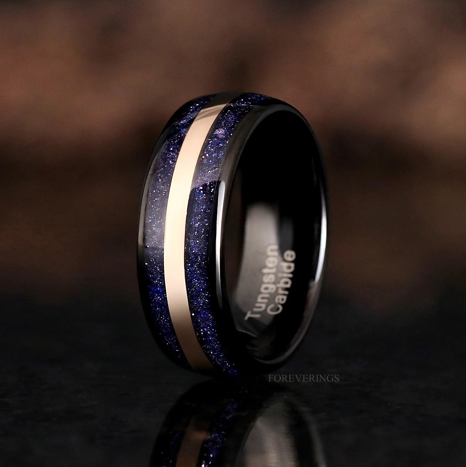 Nesta Starry Night Engagement Ring Set for Couples, Great Rift Nebula, Rose Gold Sandstone, His & Her Space Wedding Ring Set, Promise Ring