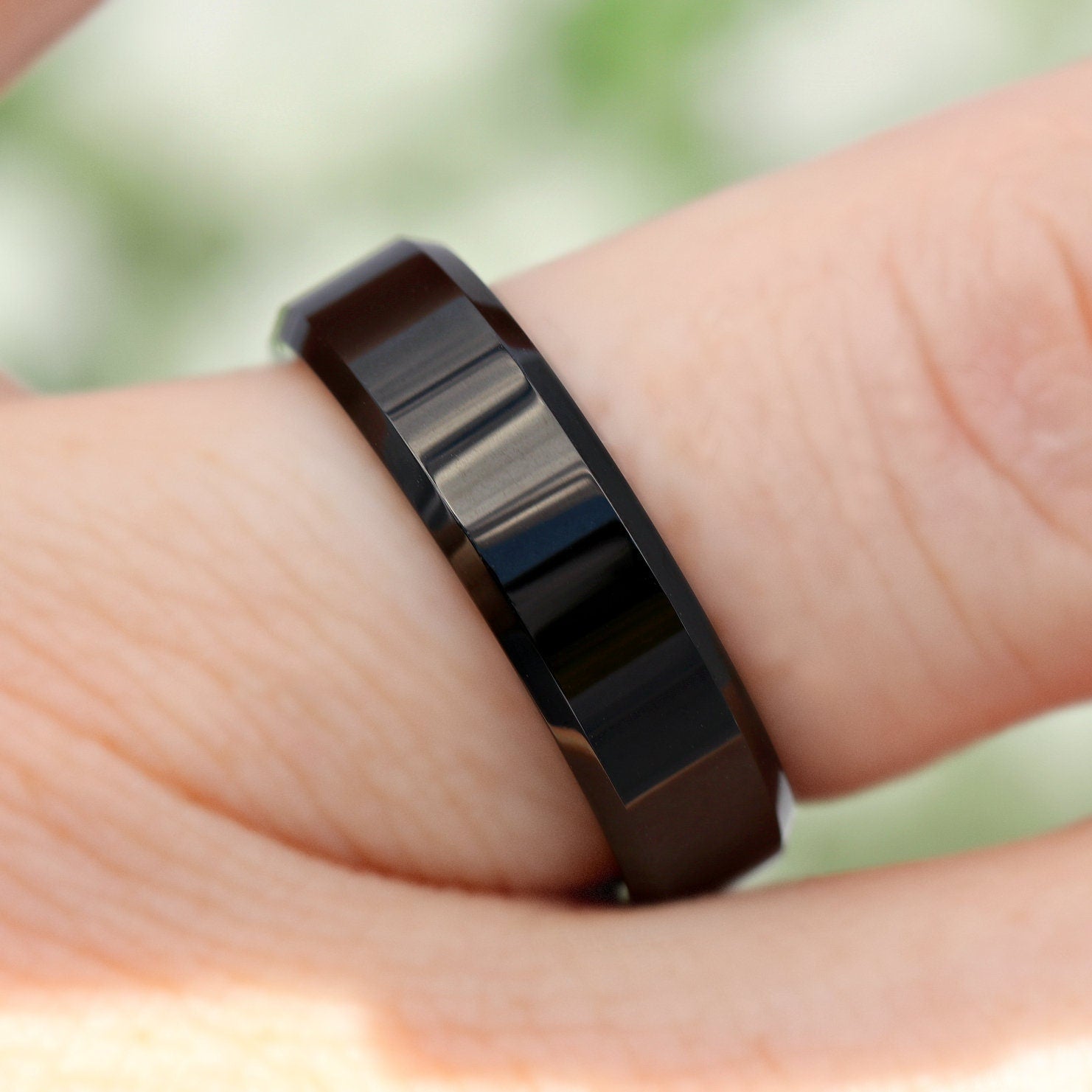 Simple Black Tungsten Ring, 6mm Man Woman Wedding Band, Flat, Beveled, Polished, Black Promise Ring, Anniversary Ring, Ring Engraving