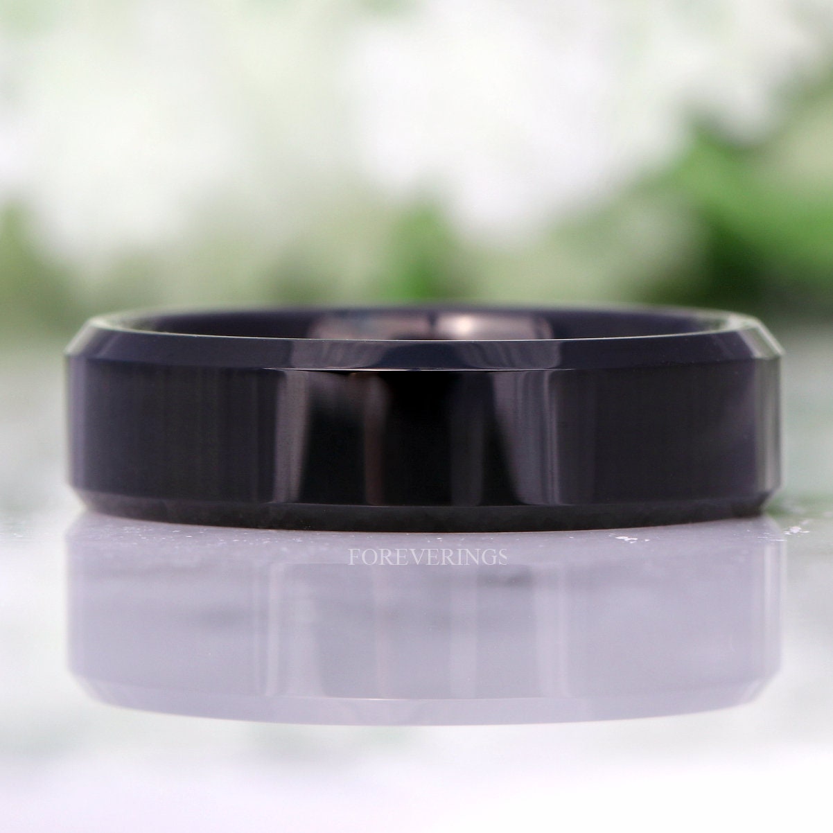Simple Black Tungsten Ring, 6mm Man Woman Wedding Band, Flat, Beveled, Polished, Black Promise Ring, Anniversary Ring, Ring Engraving
