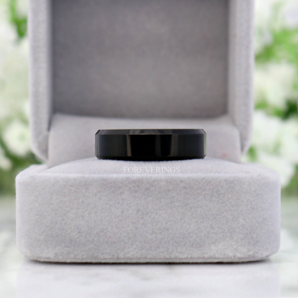 Simple Black Tungsten Ring, 6mm Man Woman Wedding Band, Flat, Beveled, Polished, Black Promise Ring, Anniversary Ring, Ring Engraving